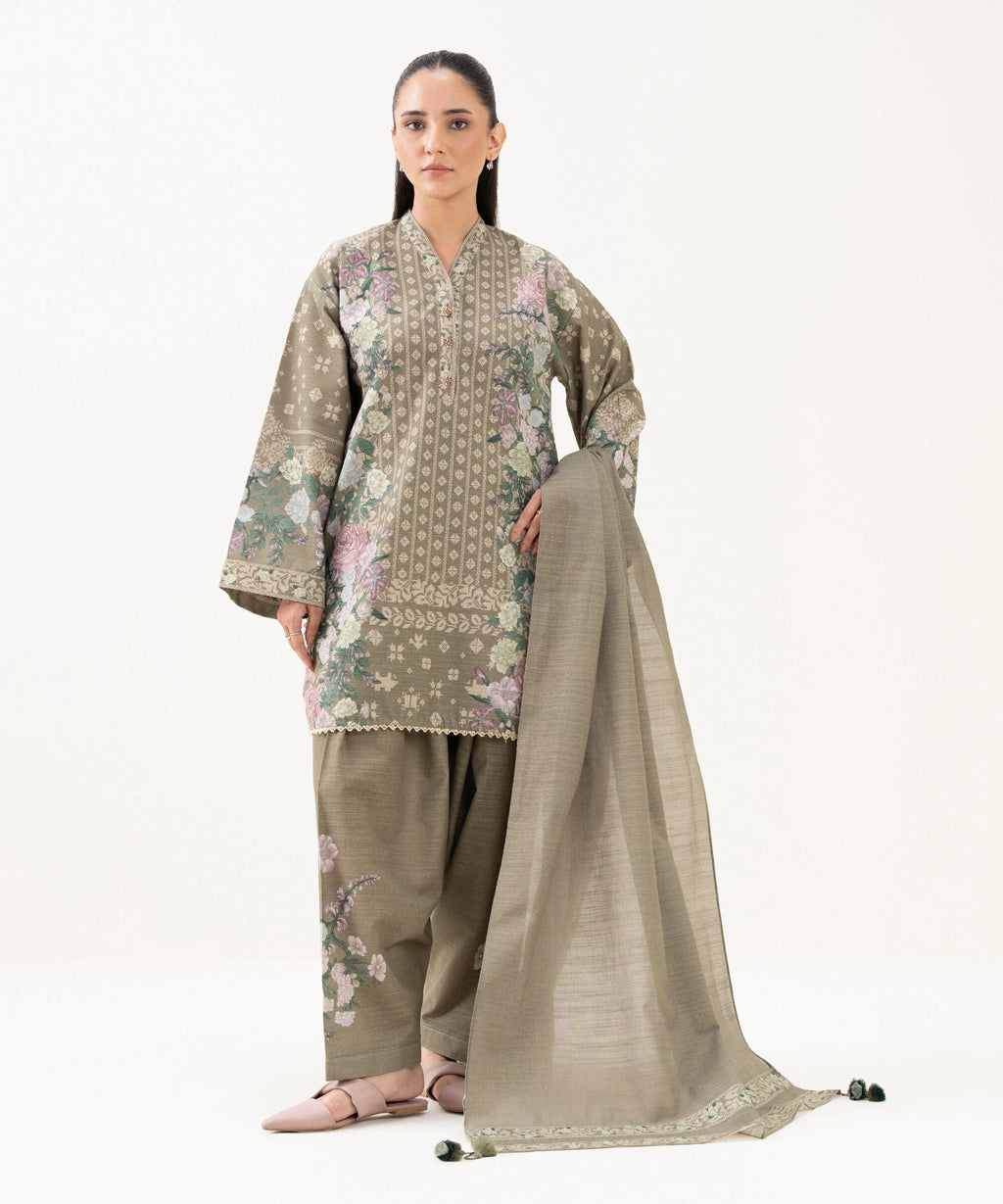 3 Piece - Printed Khaddar Suit