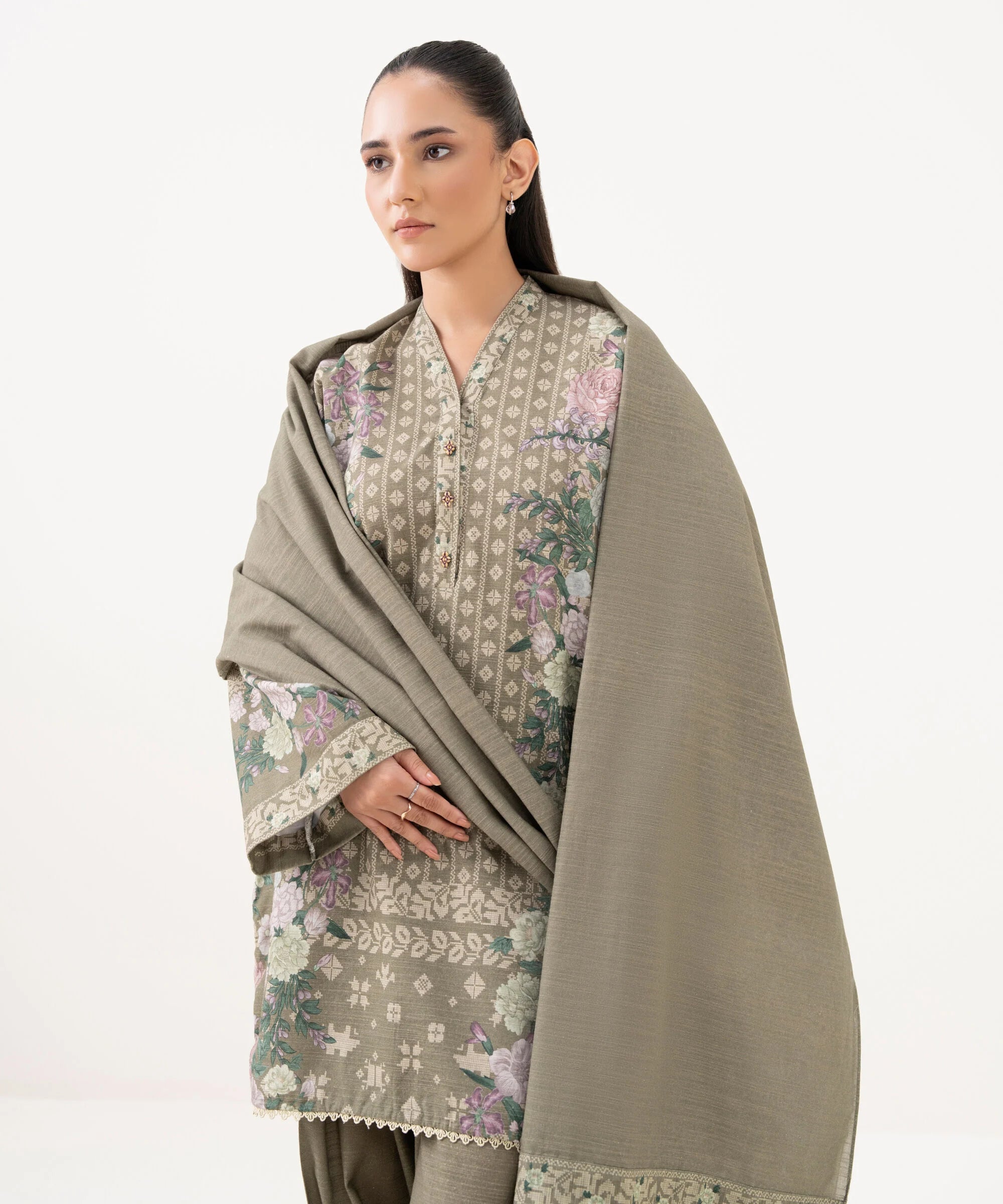 3 Piece - Printed Khaddar Suit