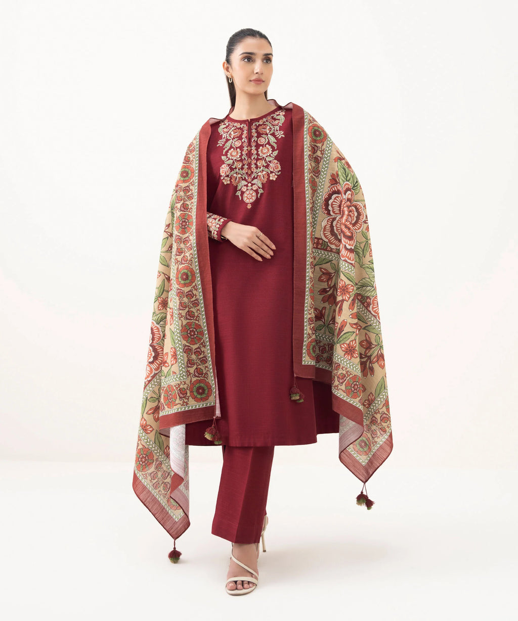 3 Piece - Embroidered Khaddar Suit