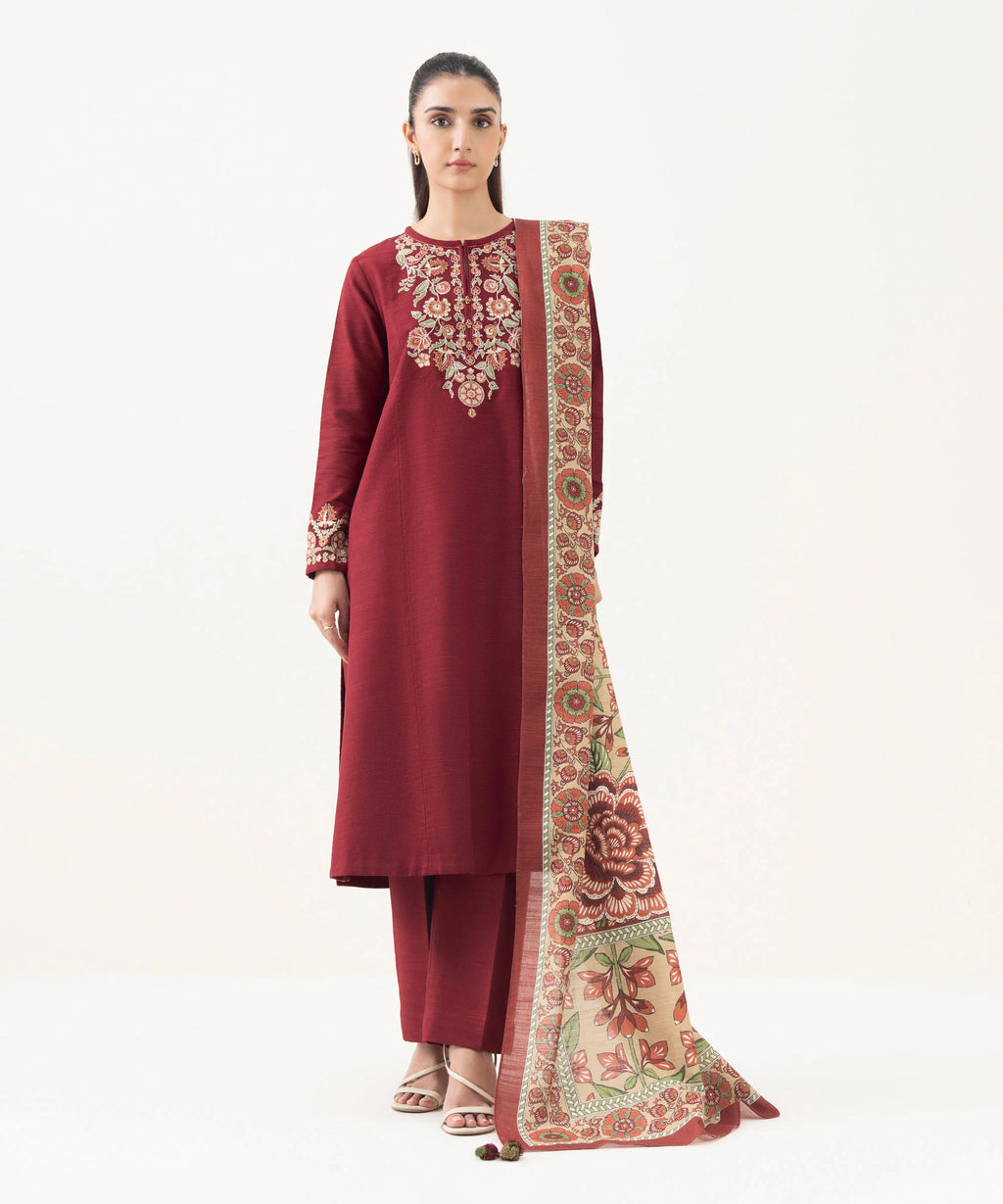3 Piece - Embroidered Khaddar Suit