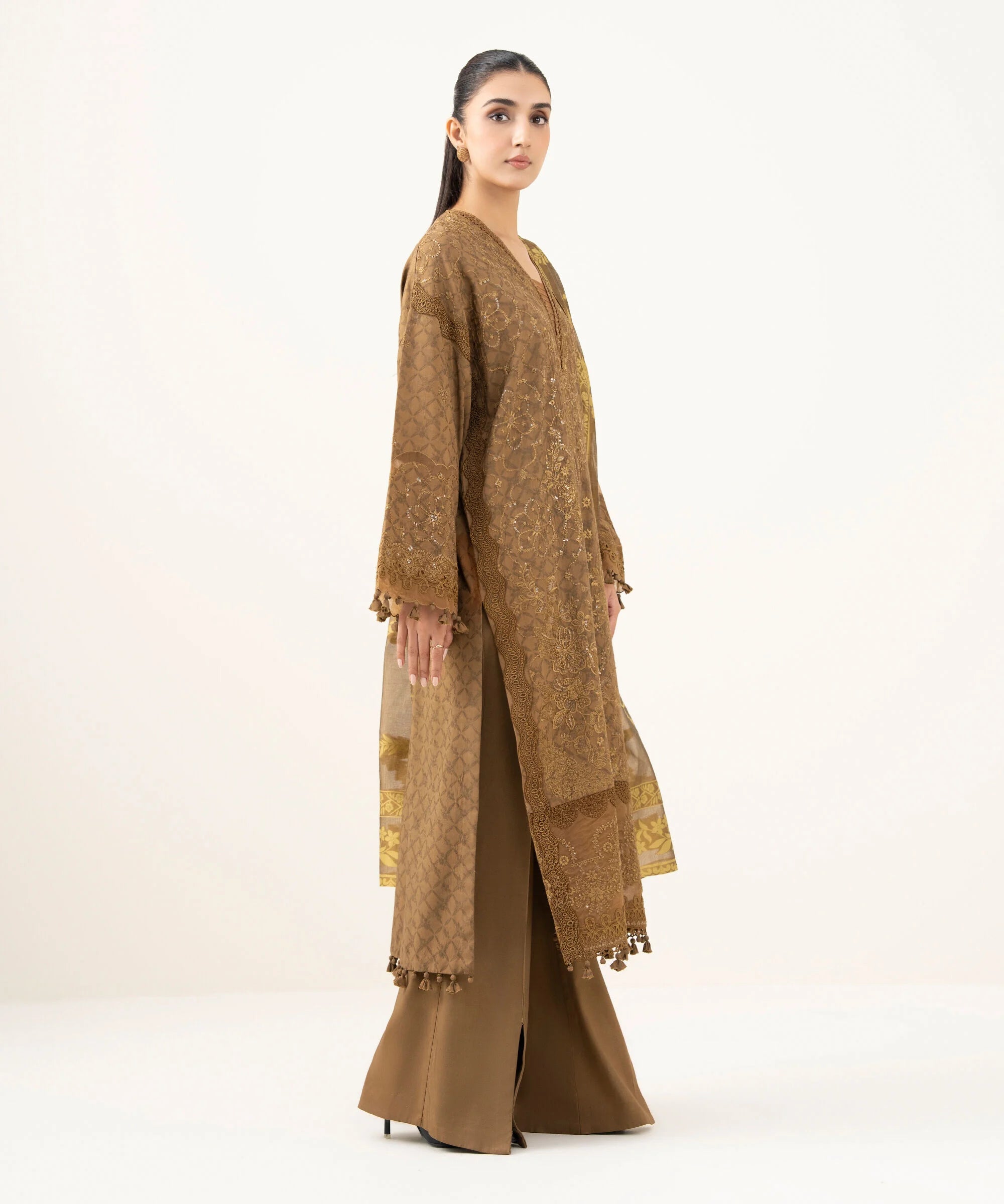 3 Piece - Embroidered Linen Jacquard Suit