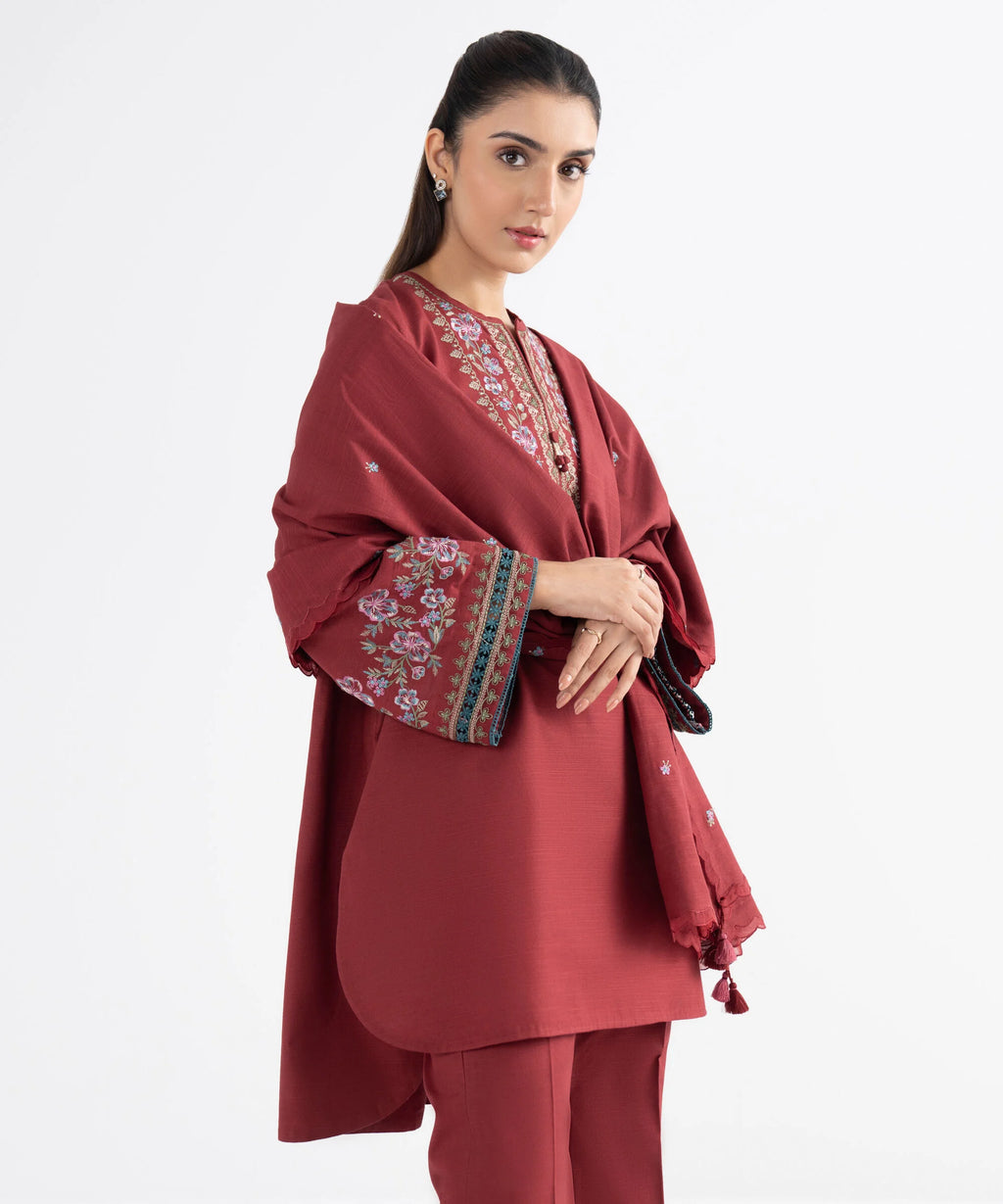 3 Piece - Embroidered Khaddar Suit