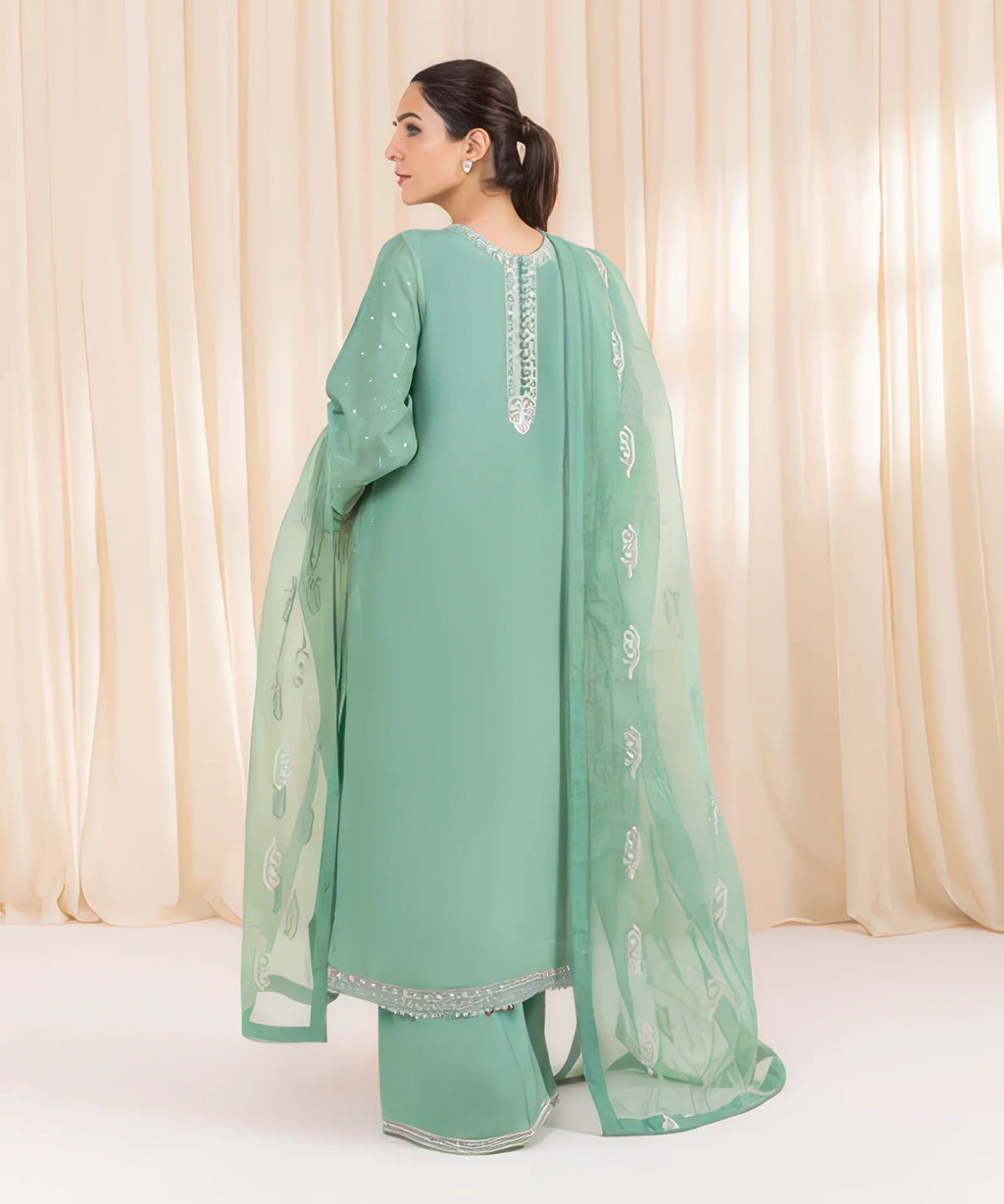 3 Piece - Embroidered Raw Silk Suit