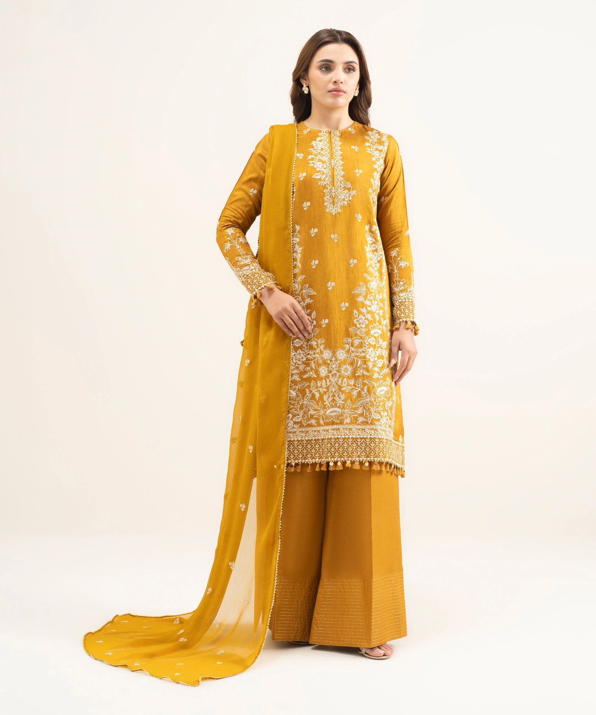 3 Piece - Embroidered Raw Silk Suit