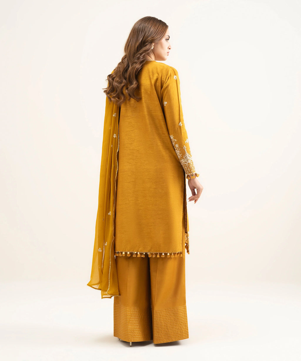 3 Piece - Embroidered Raw Silk Suit