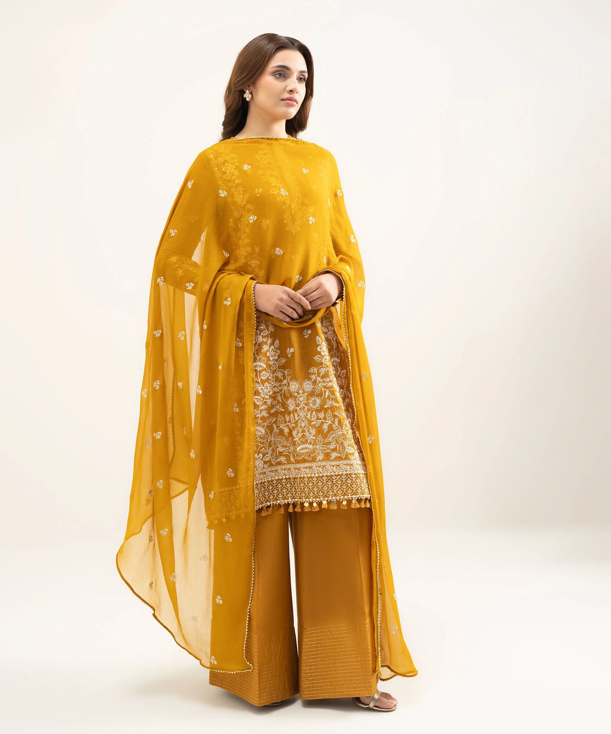 3 Piece - Embroidered Raw Silk Suit