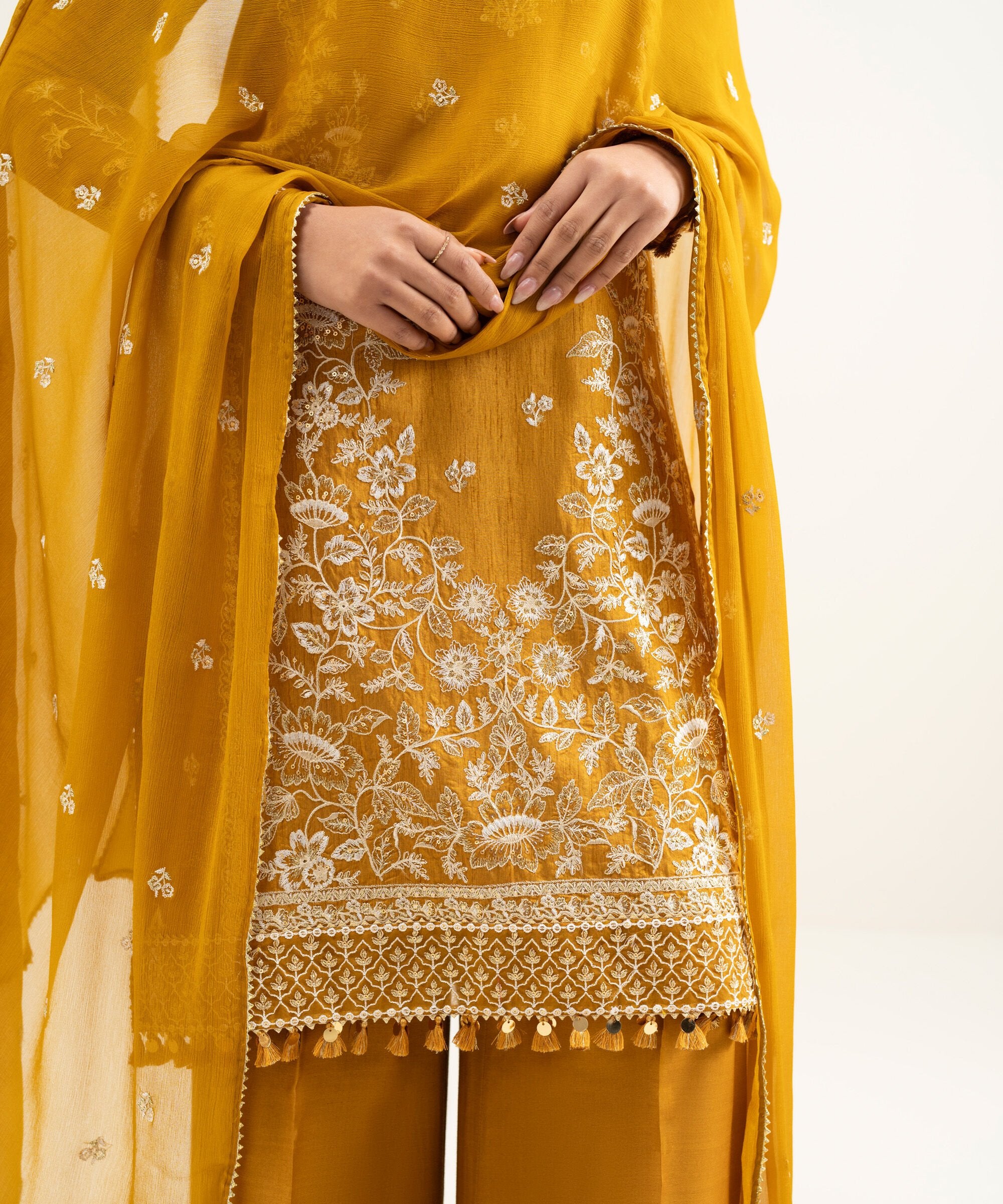 3 Piece - Embroidered Raw Silk Suit