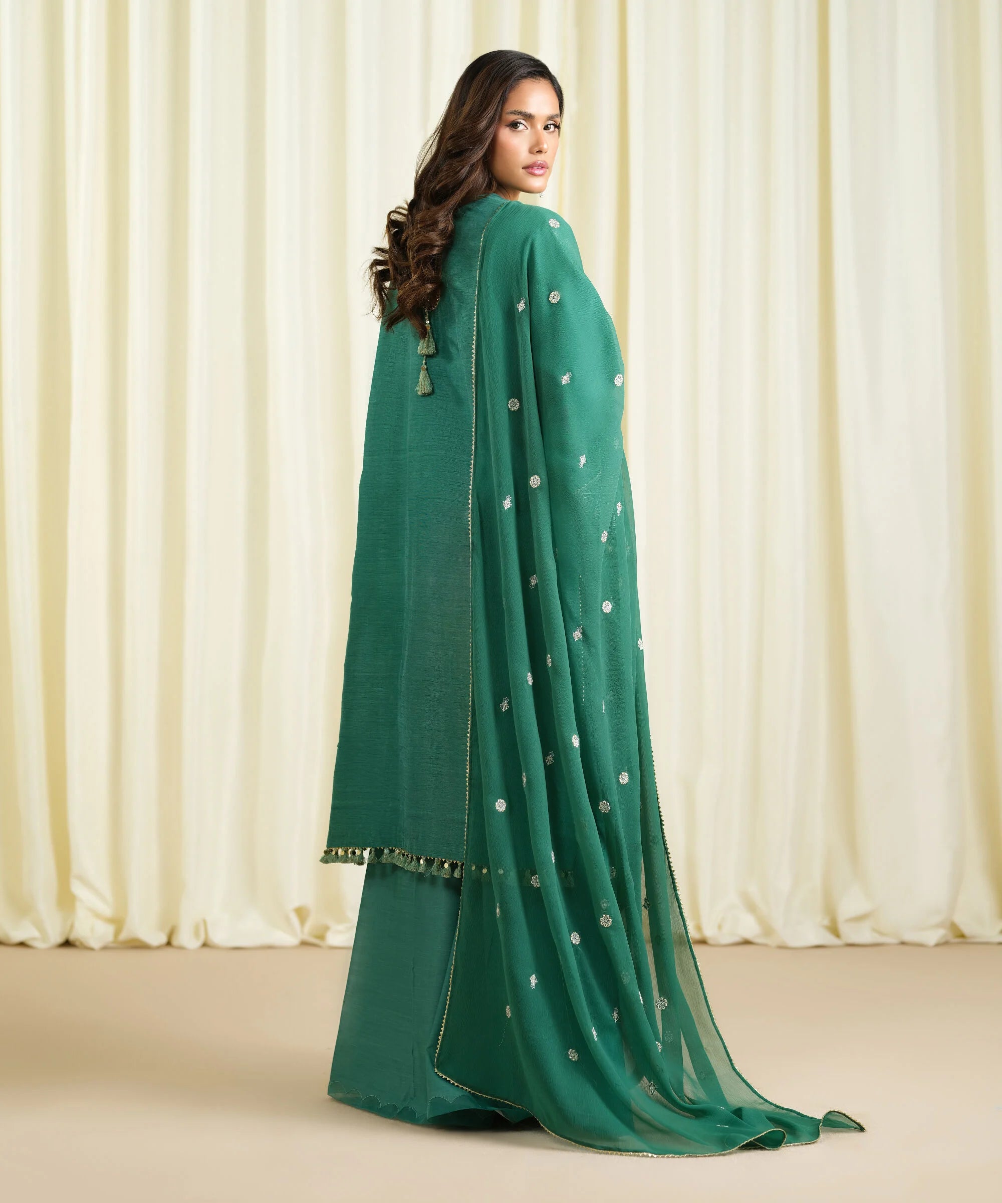 3 Piece - Embroidered Raw Silk Suit