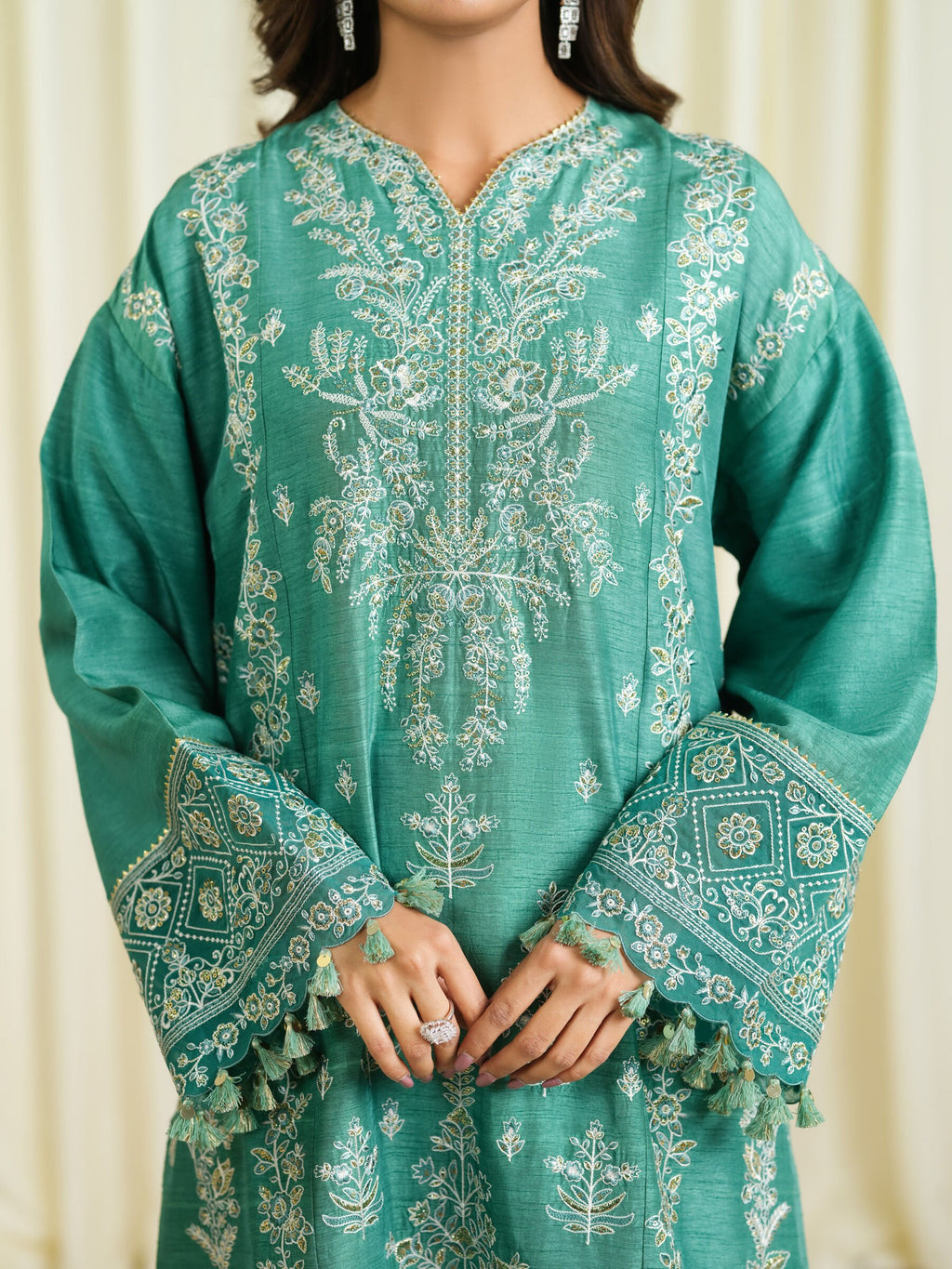 3 Piece - Embroidered Raw Silk Suit