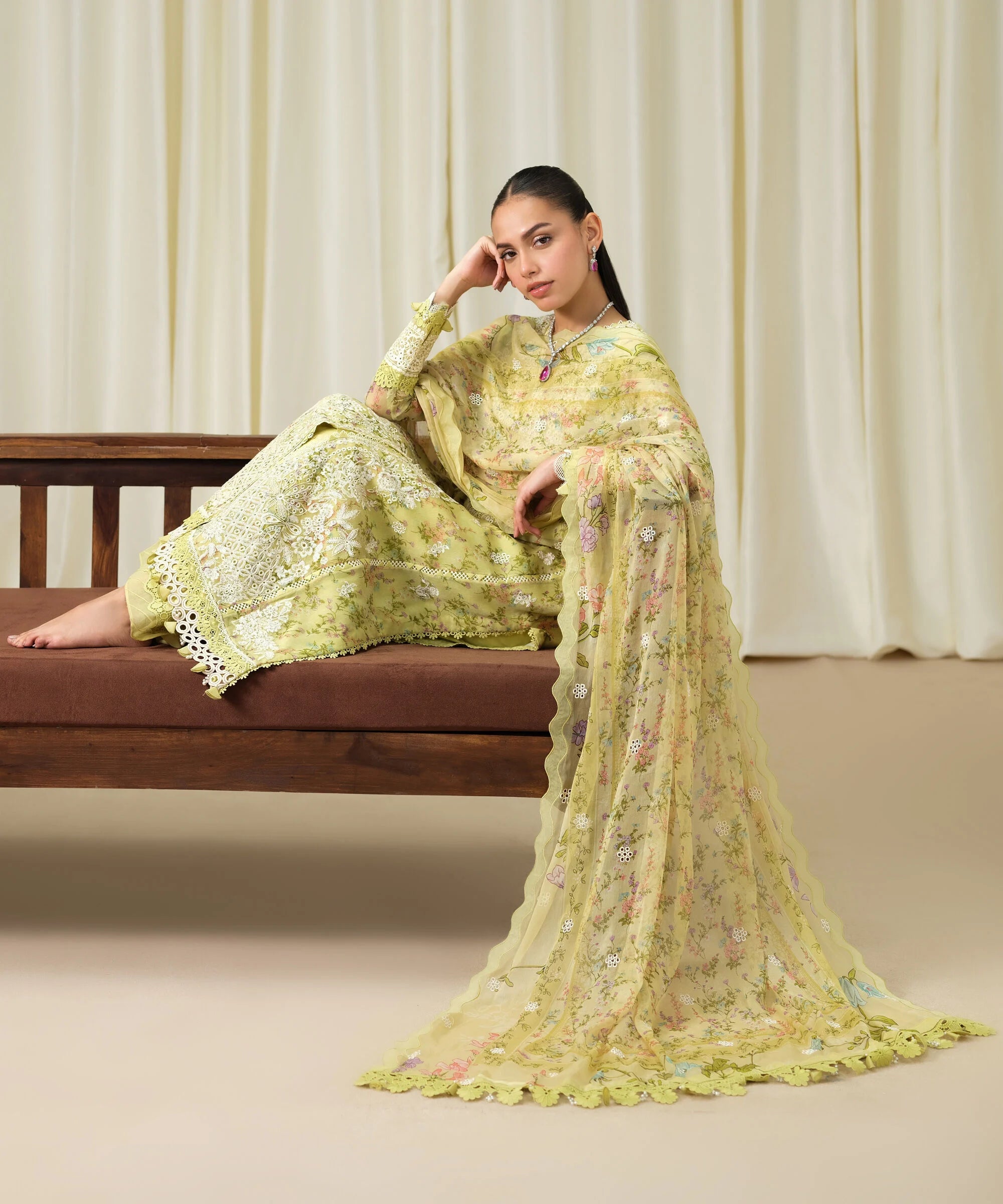 3 Piece - Embroidered Chiffon Suit