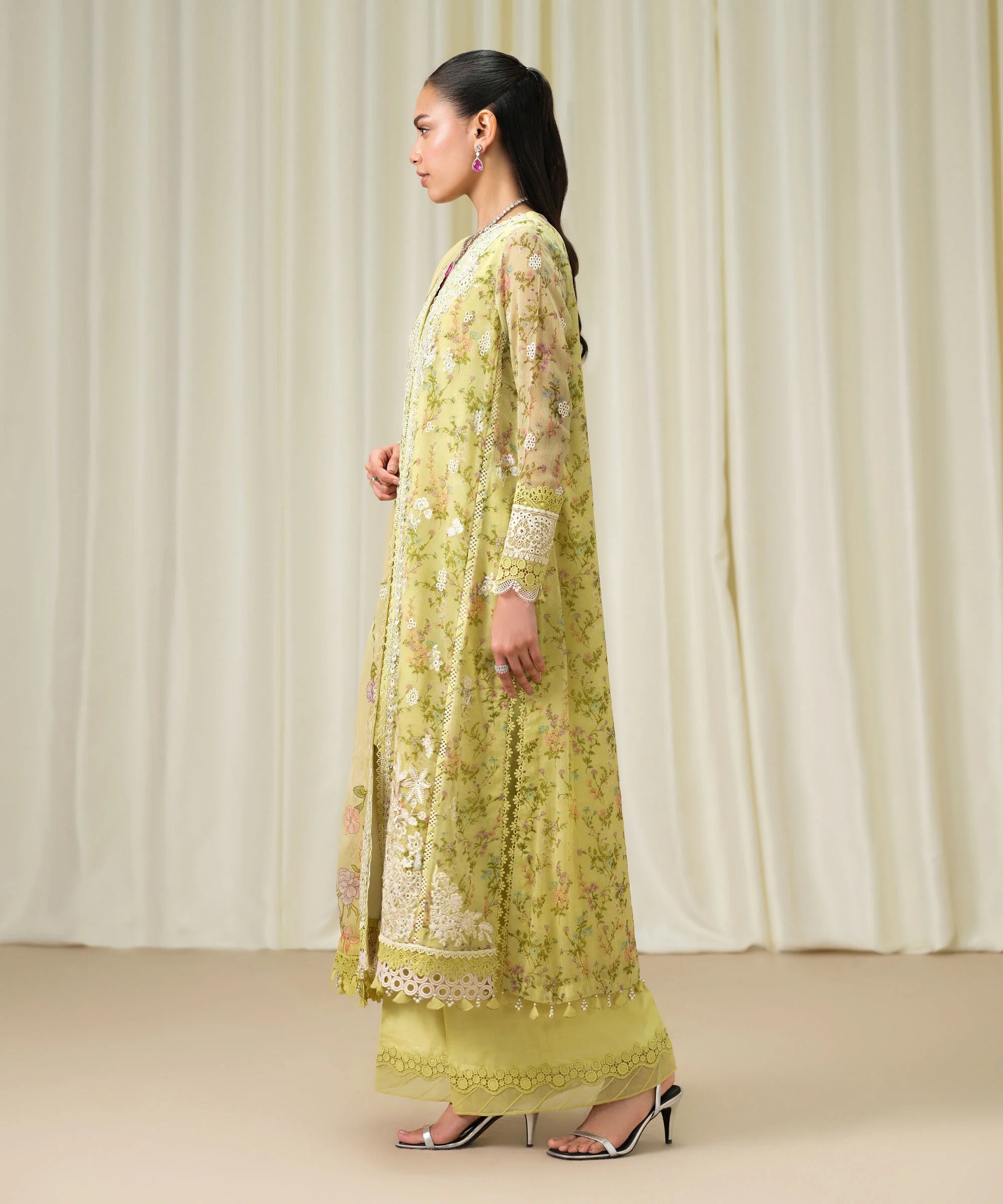 3 Piece - Embroidered Chiffon Suit