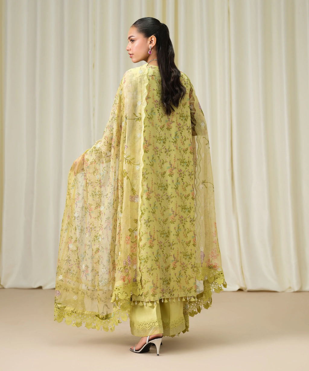 3 Piece - Embroidered Chiffon Suit