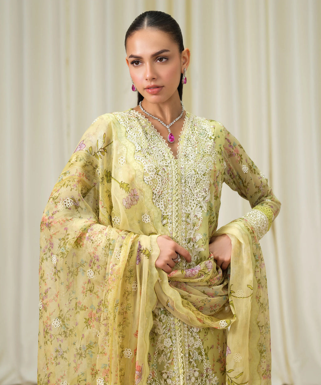 3 Piece - Embroidered Chiffon Suit