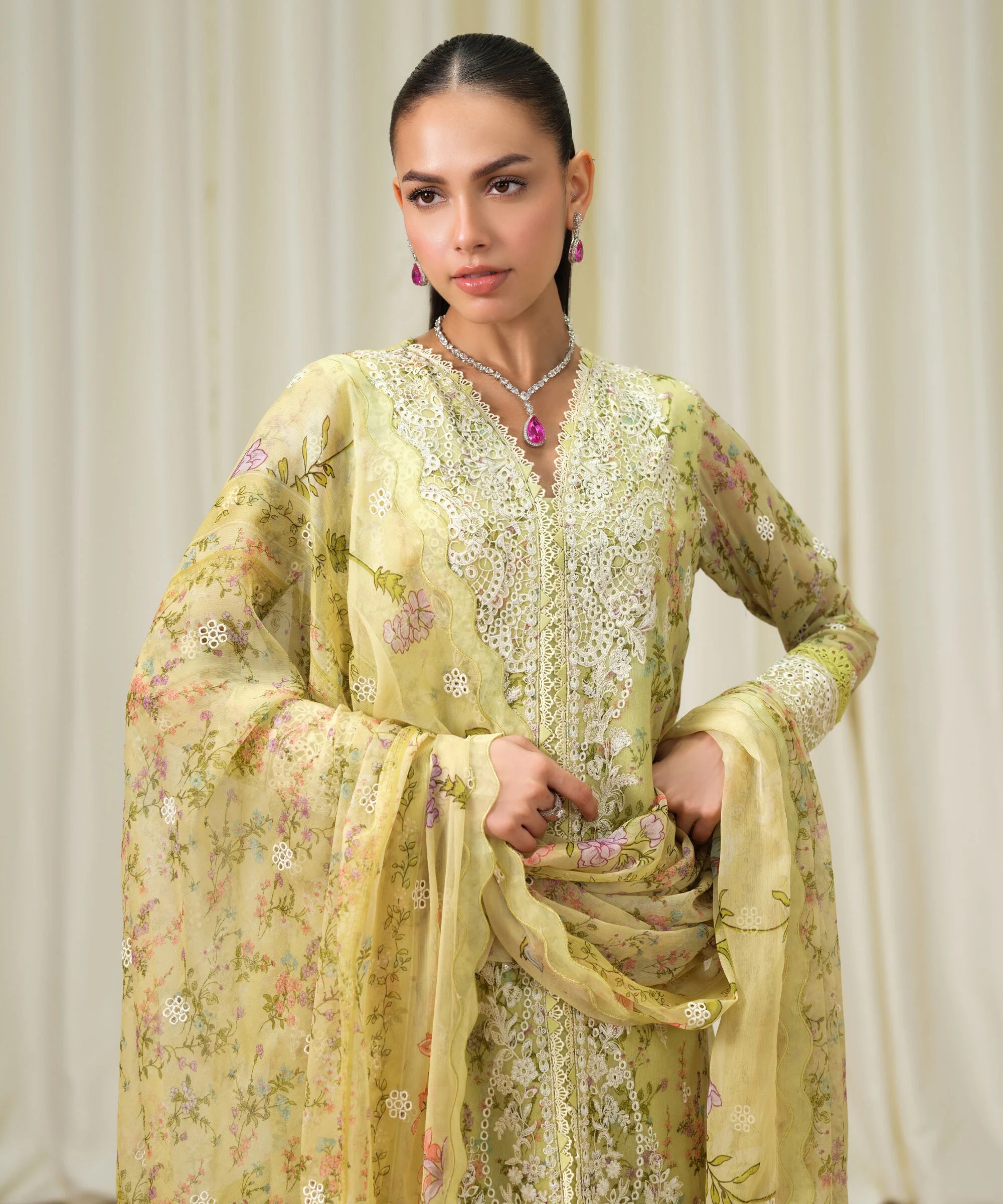 3 Piece - Embroidered Chiffon Suit