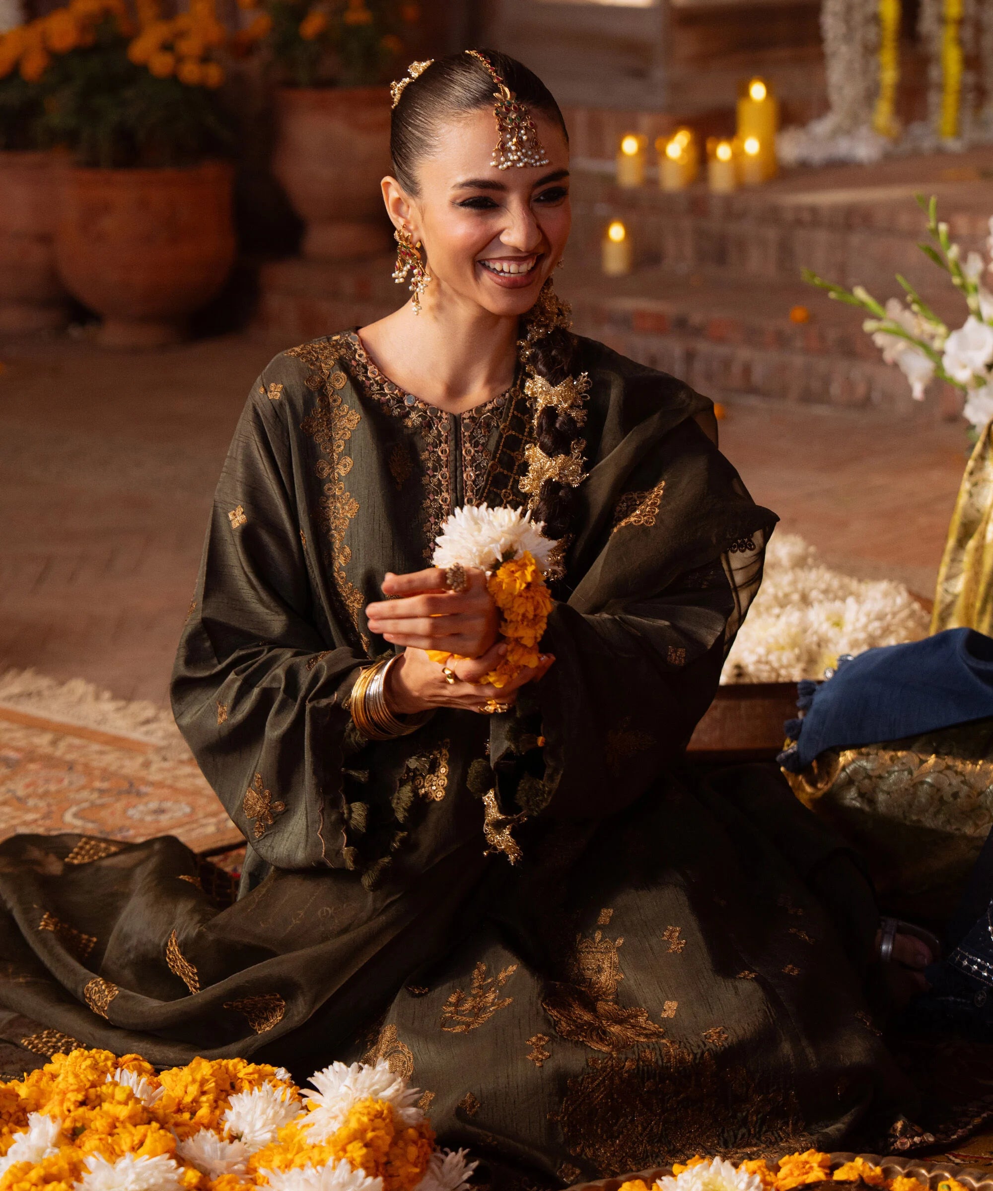 3 Piece - Embroidered Raw Silk Suit