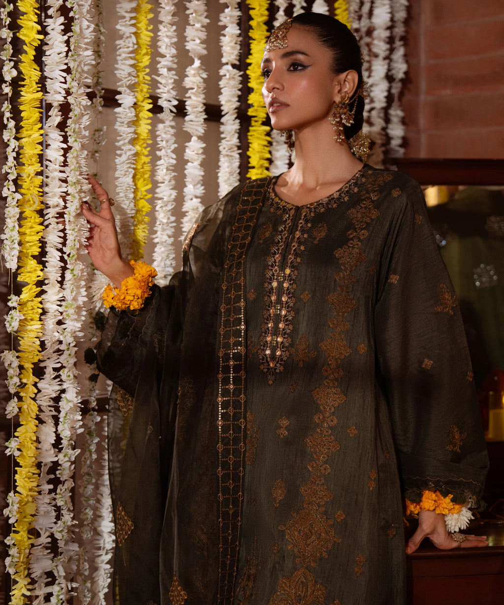 3 Piece - Embroidered Raw Silk Suit