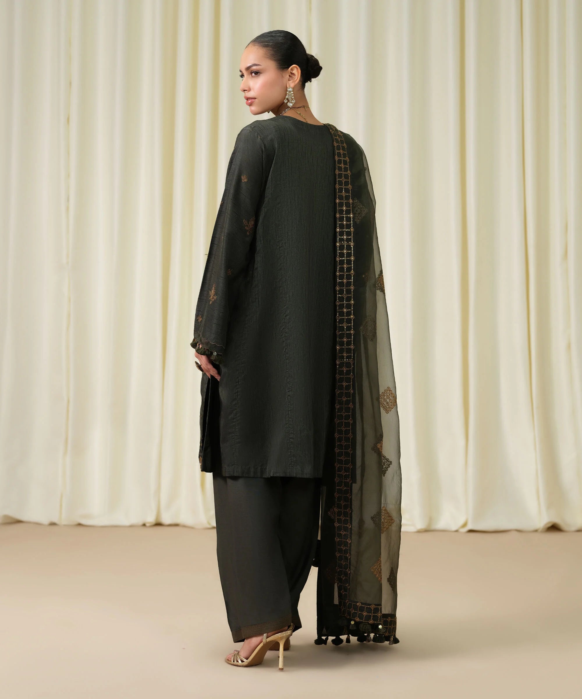 3 Piece - Embroidered Raw Silk Suit