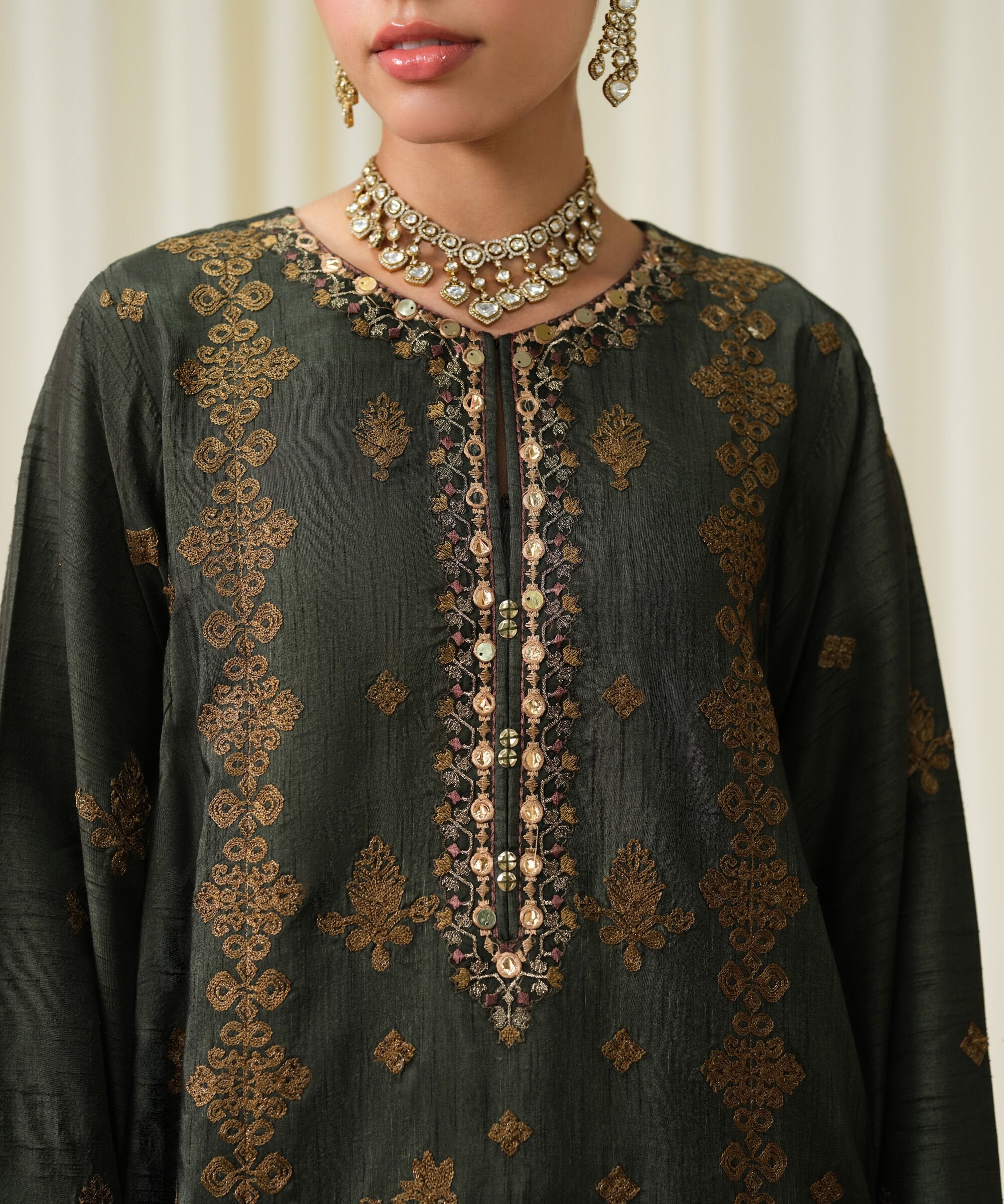 3 Piece - Embroidered Raw Silk Suit