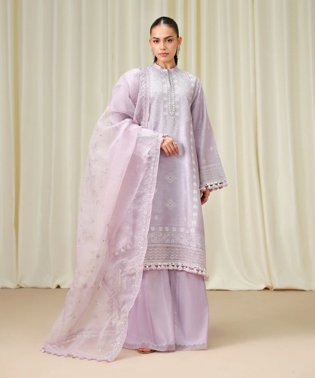 3 Piece - Embroidered Raw Silk Suit