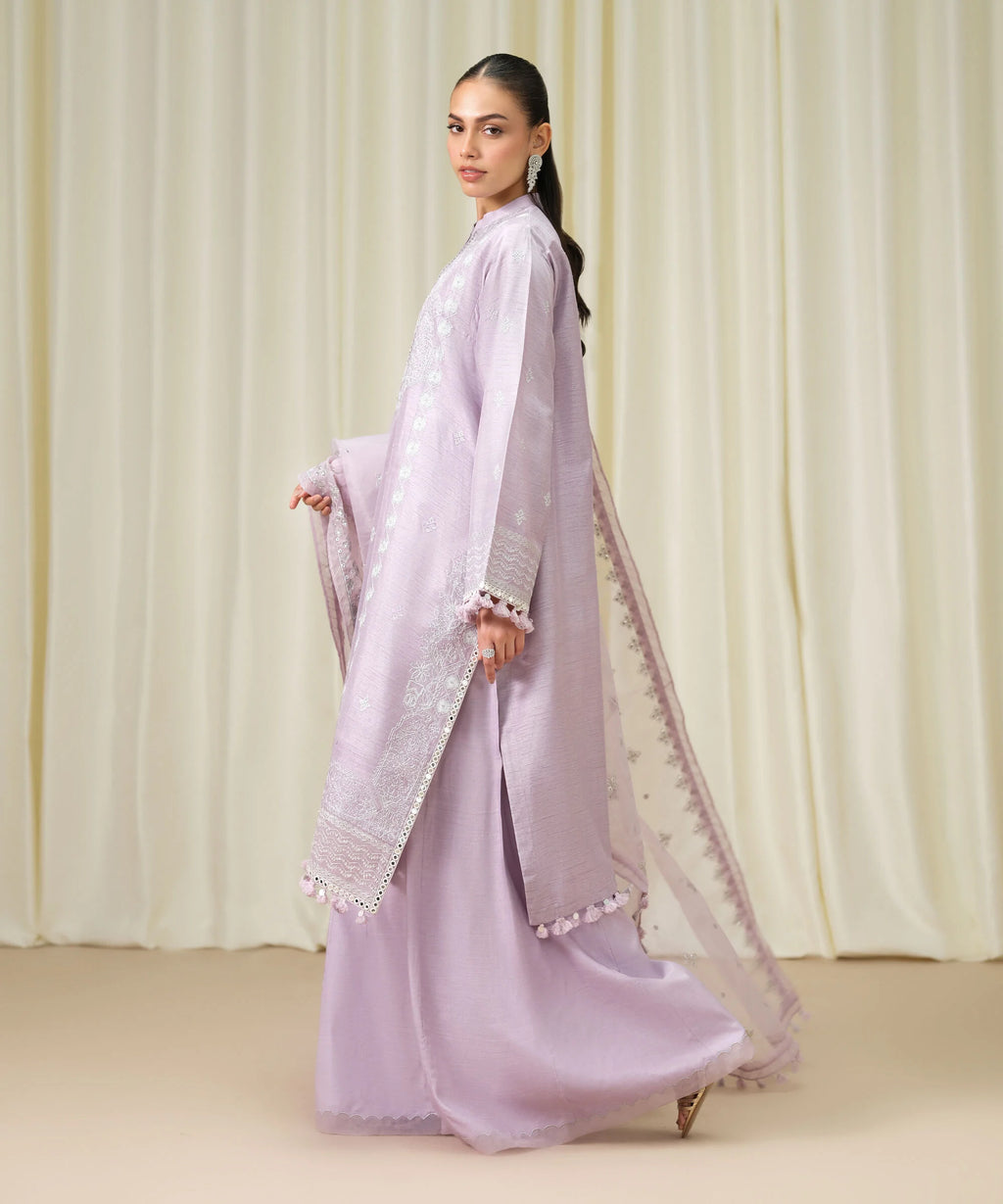 3 Piece - Embroidered Raw Silk Suit