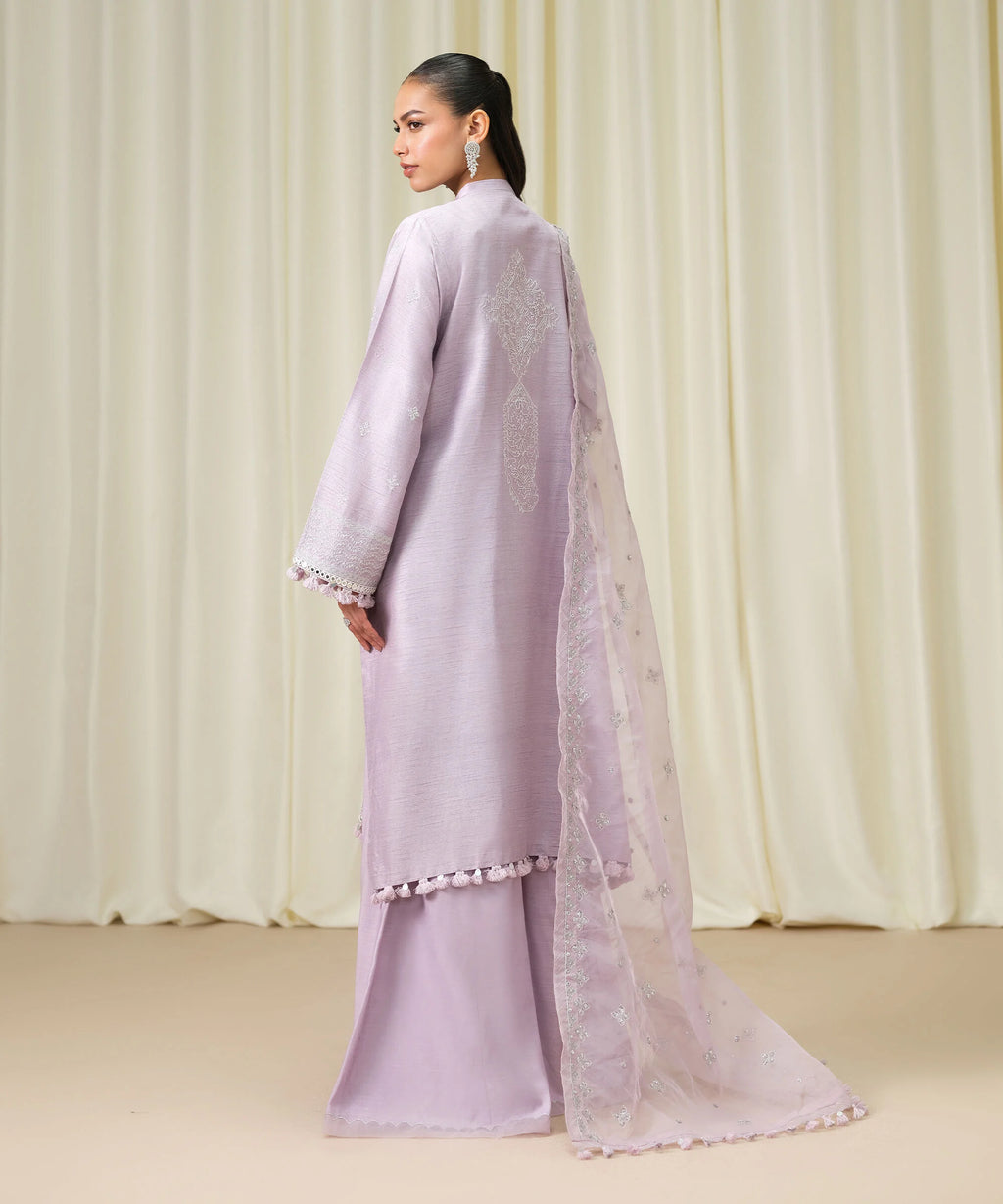 3 Piece - Embroidered Raw Silk Suit