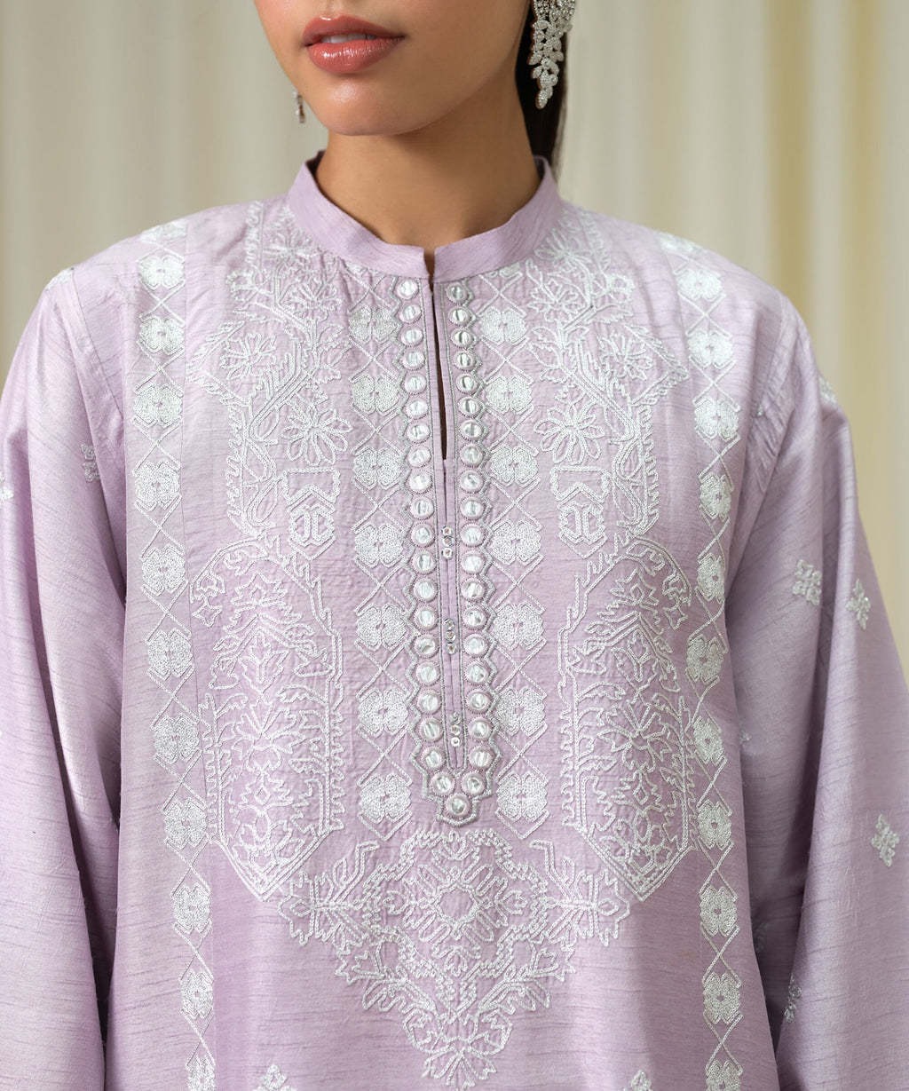 3 Piece - Embroidered Raw Silk Suit