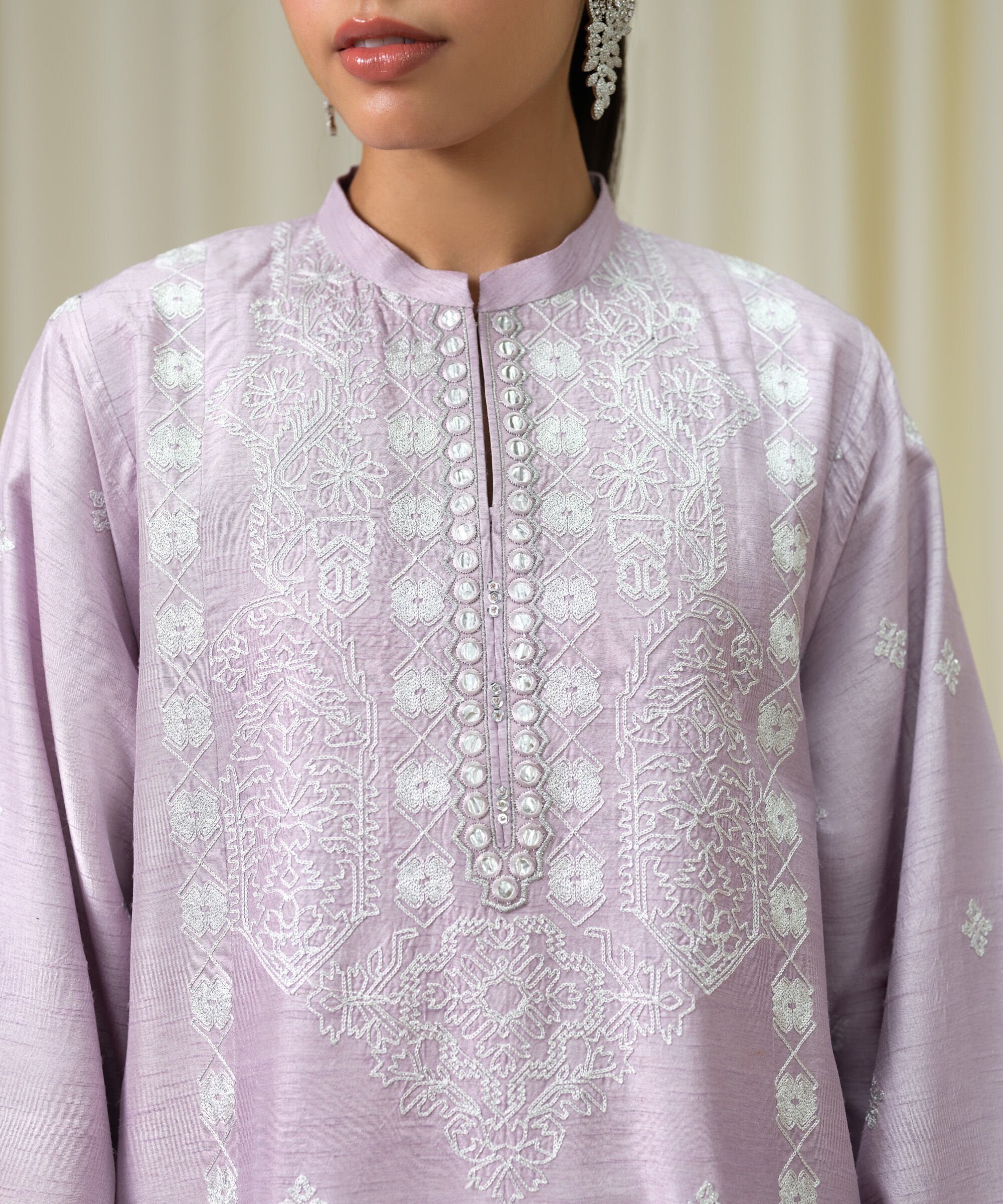 3 Piece - Embroidered Raw Silk Suit