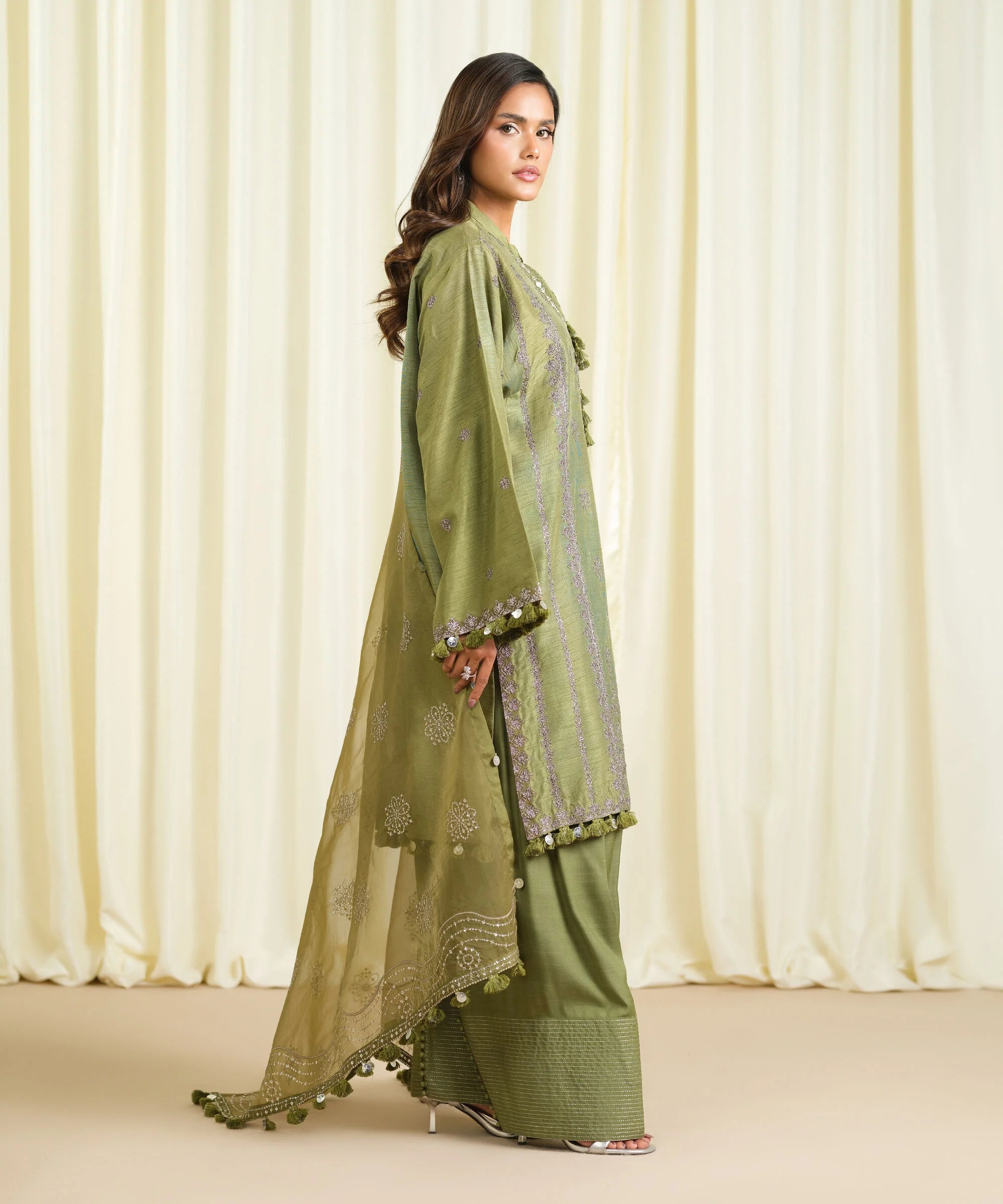 3 Piece - Embroidered Raw Silk Suit