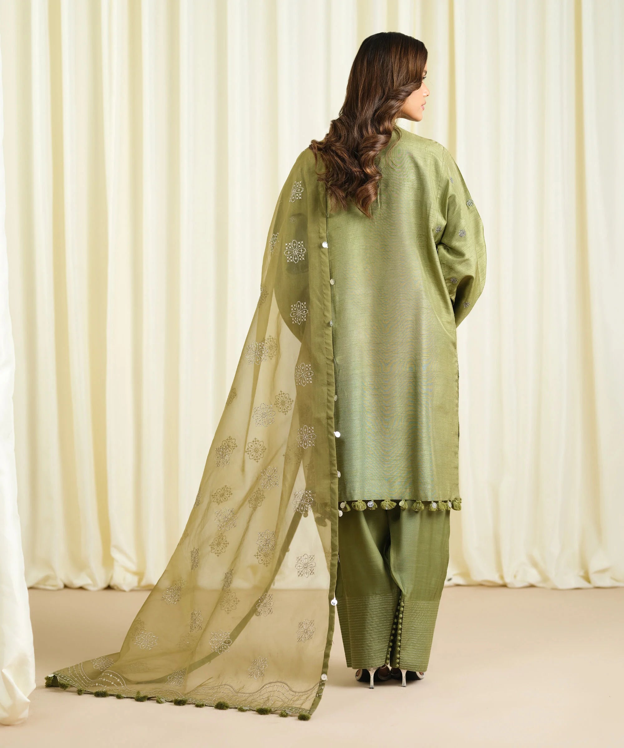 3 Piece - Embroidered Raw Silk Suit