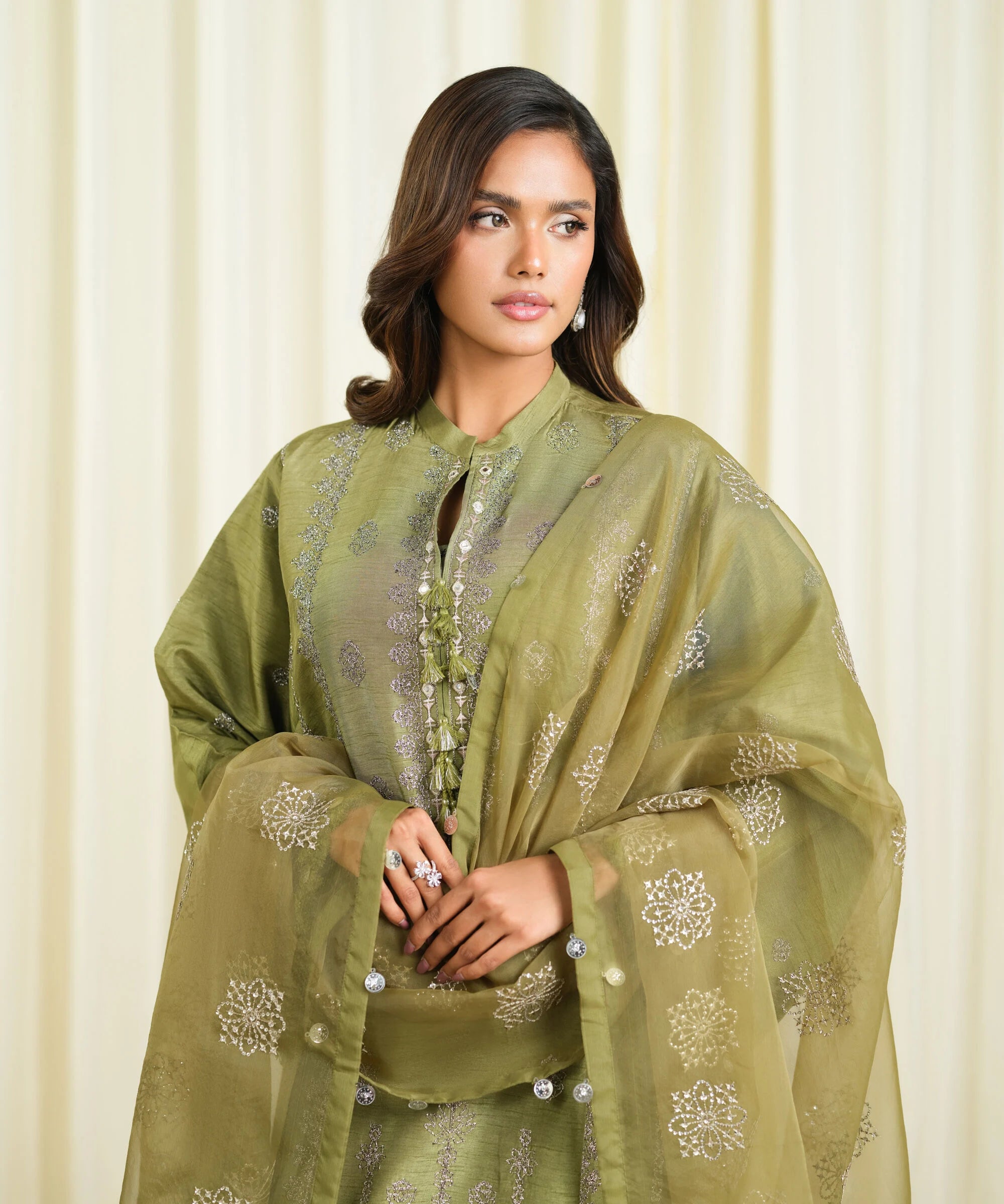 3 Piece - Embroidered Raw Silk Suit