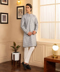 Schiffli Embroidered Cotton Kurta - Slim Fit