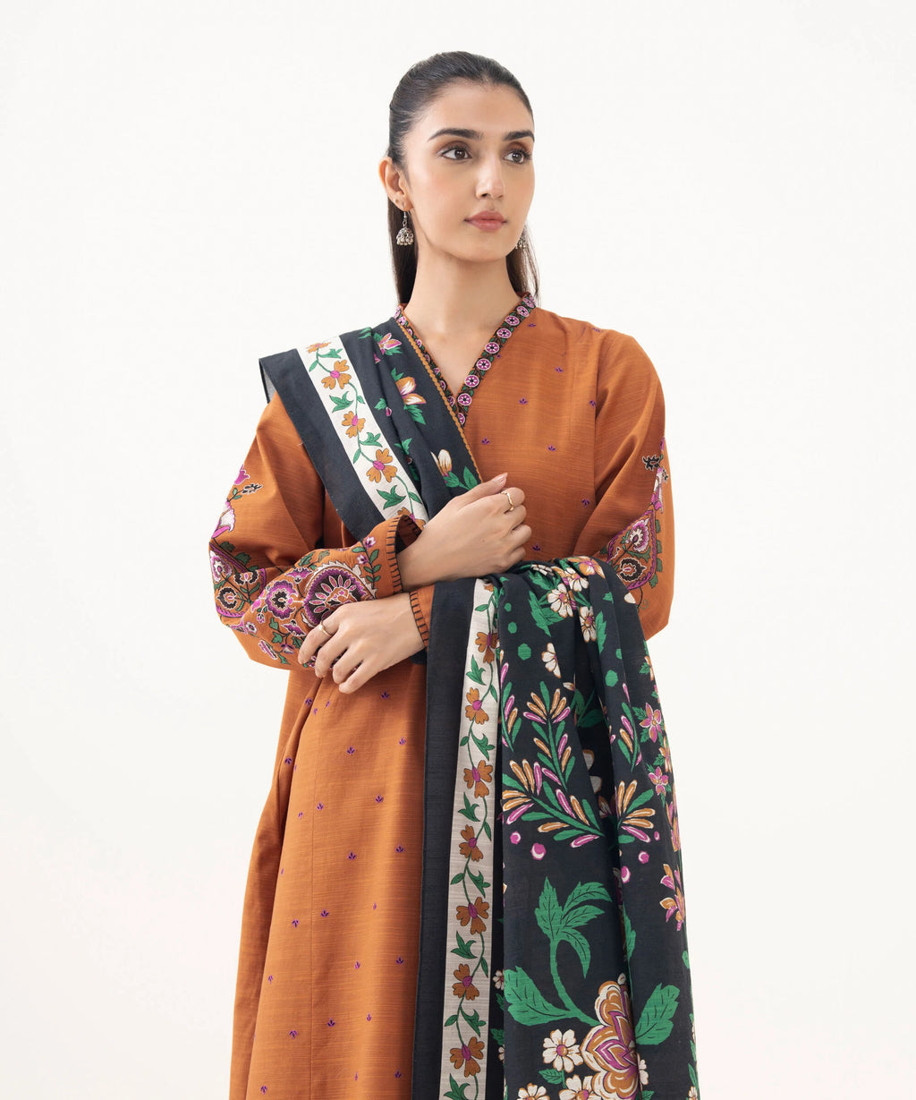 3 Piece - Embroidered Khaddar Suit