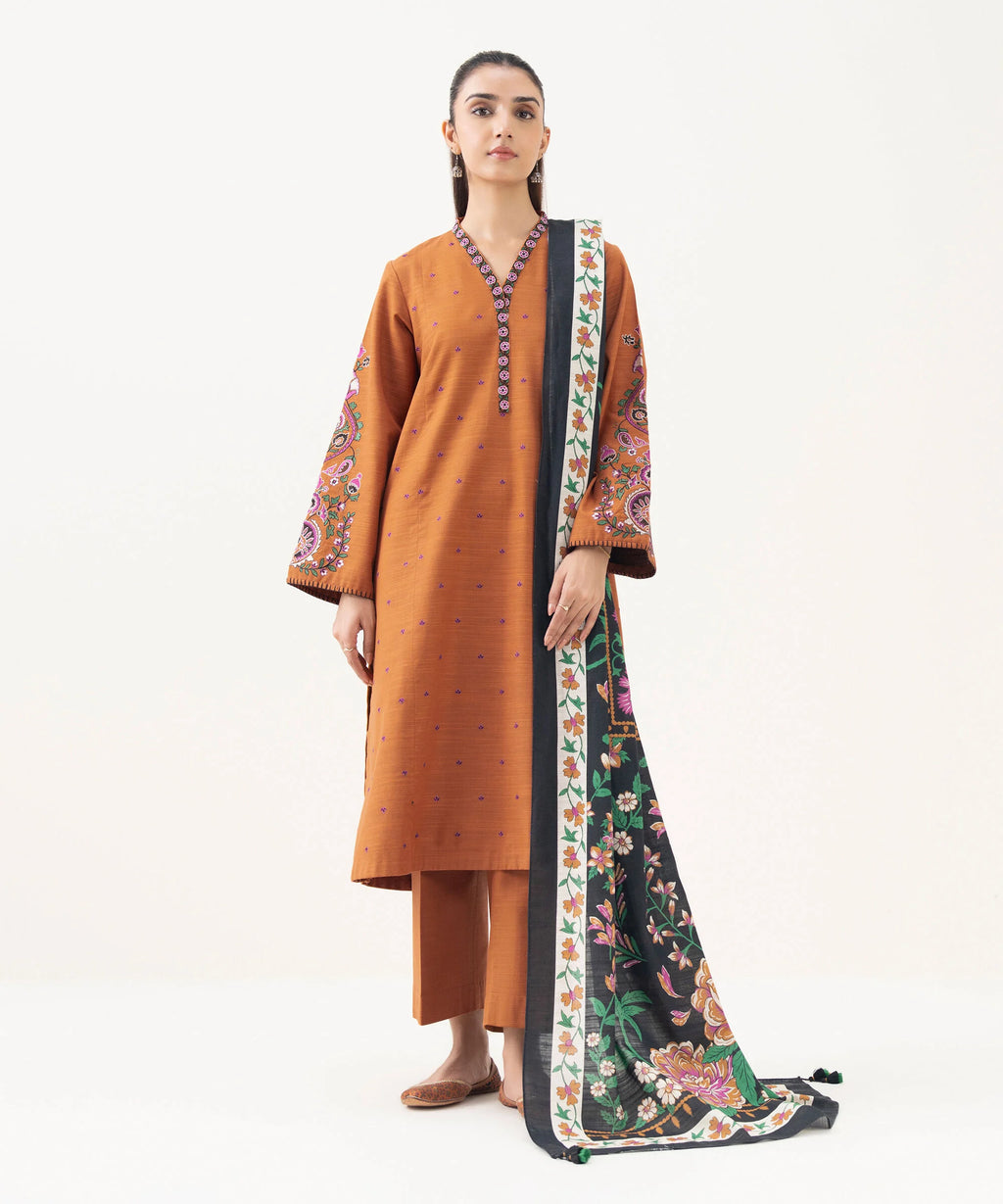 3 Piece - Embroidered Khaddar Suit