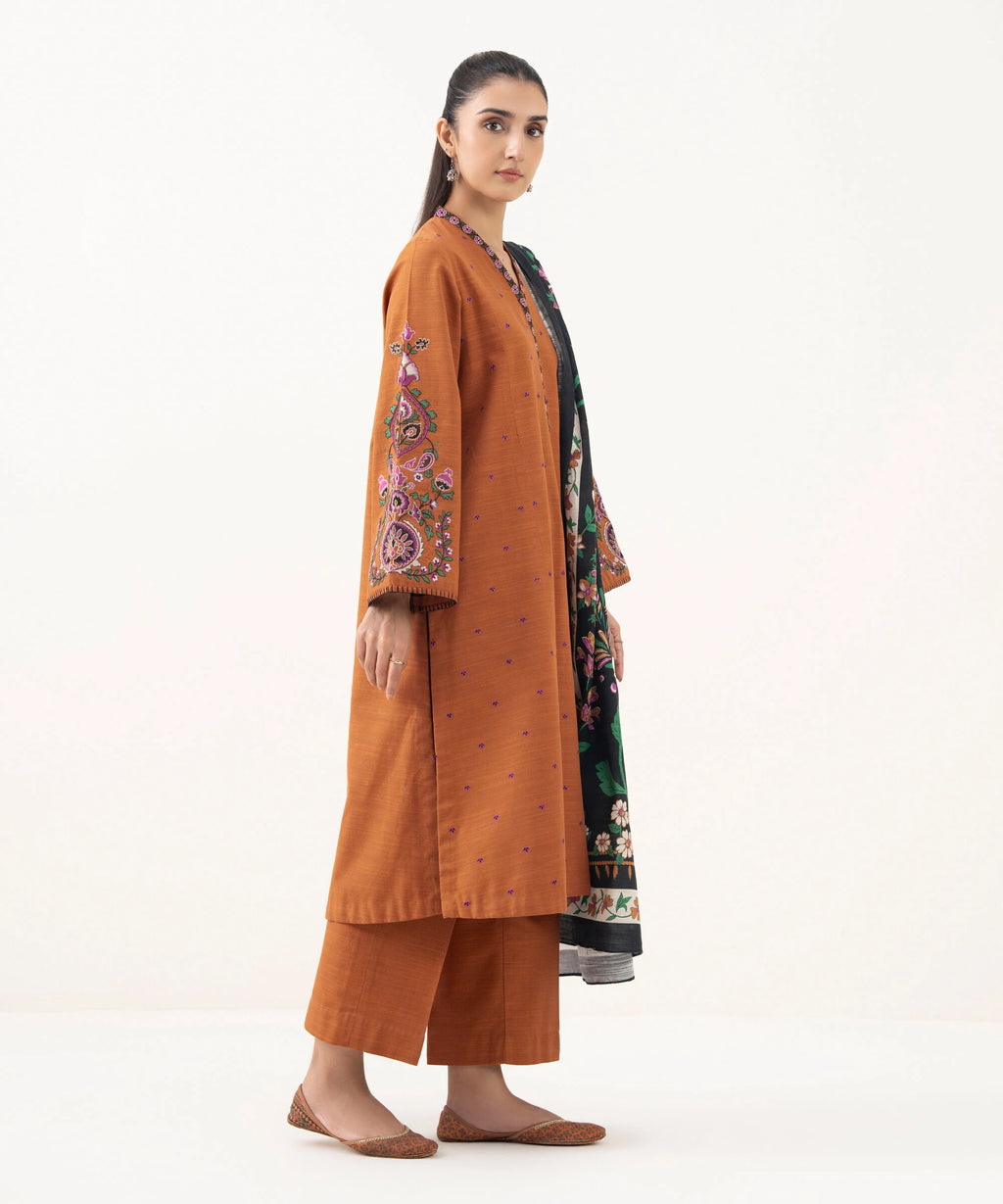 3 Piece - Embroidered Khaddar Suit