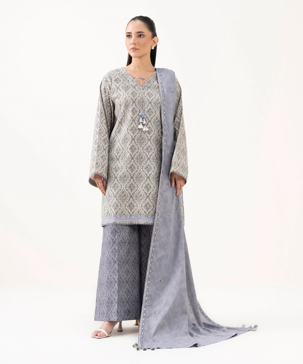 3 Piece - Embroidered Crosshatch Suit