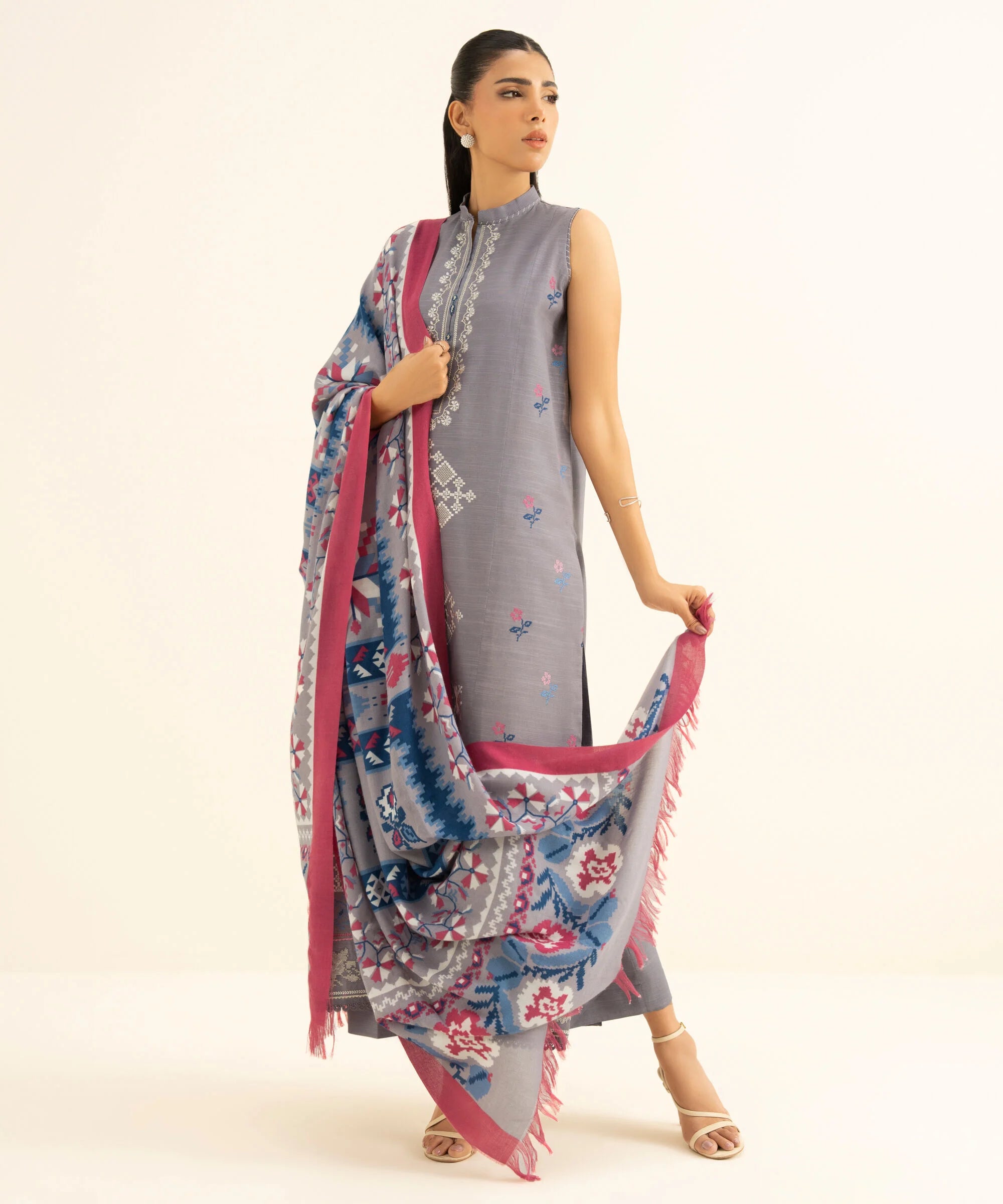 3 Piece - Embroidered Twill Suit