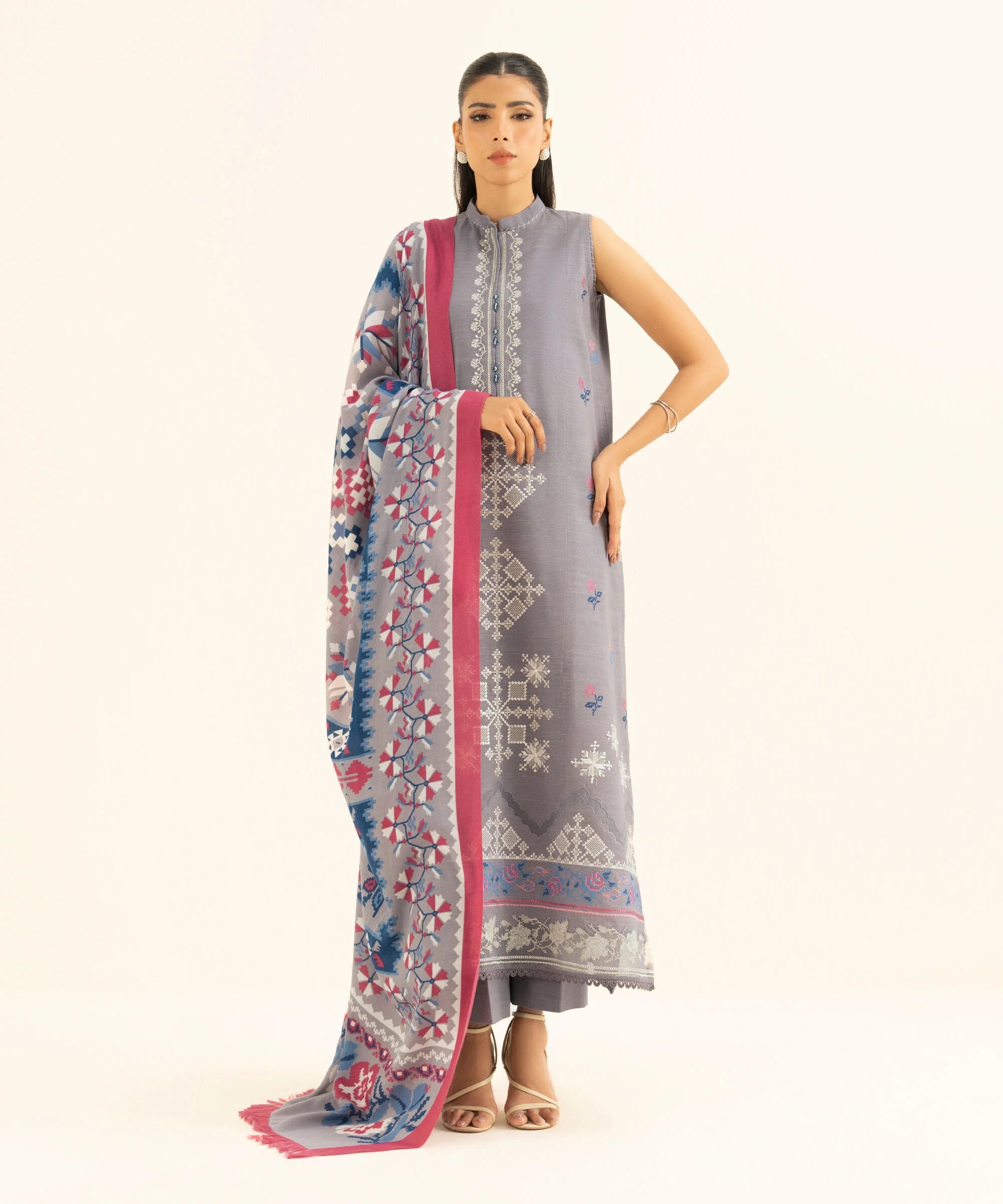 3 Piece - Embroidered Twill Suit