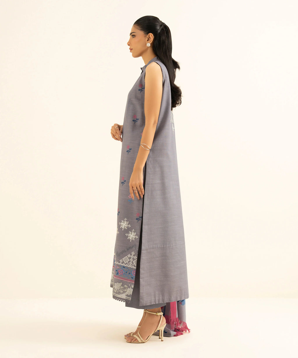 3 Piece - Embroidered Twill Suit