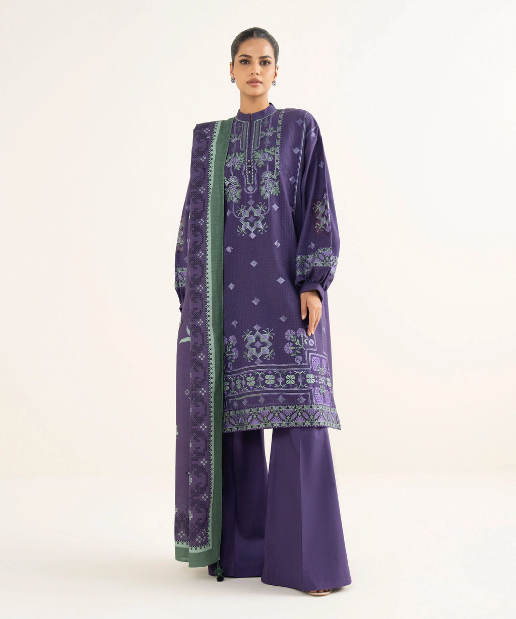 3 Piece - Embroidered Dobby Suit