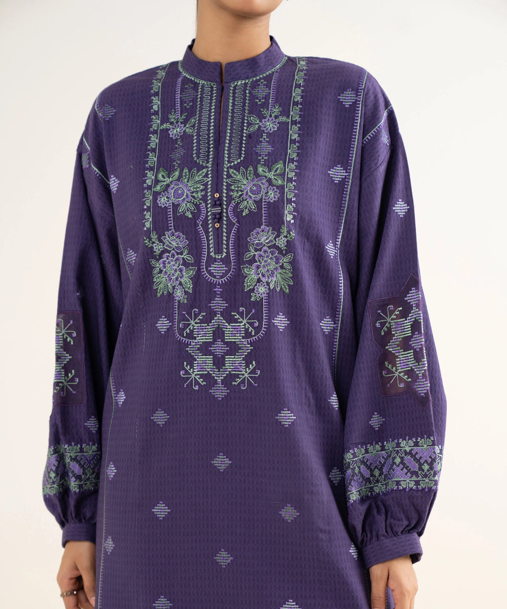 3 Piece - Embroidered Dobby Suit