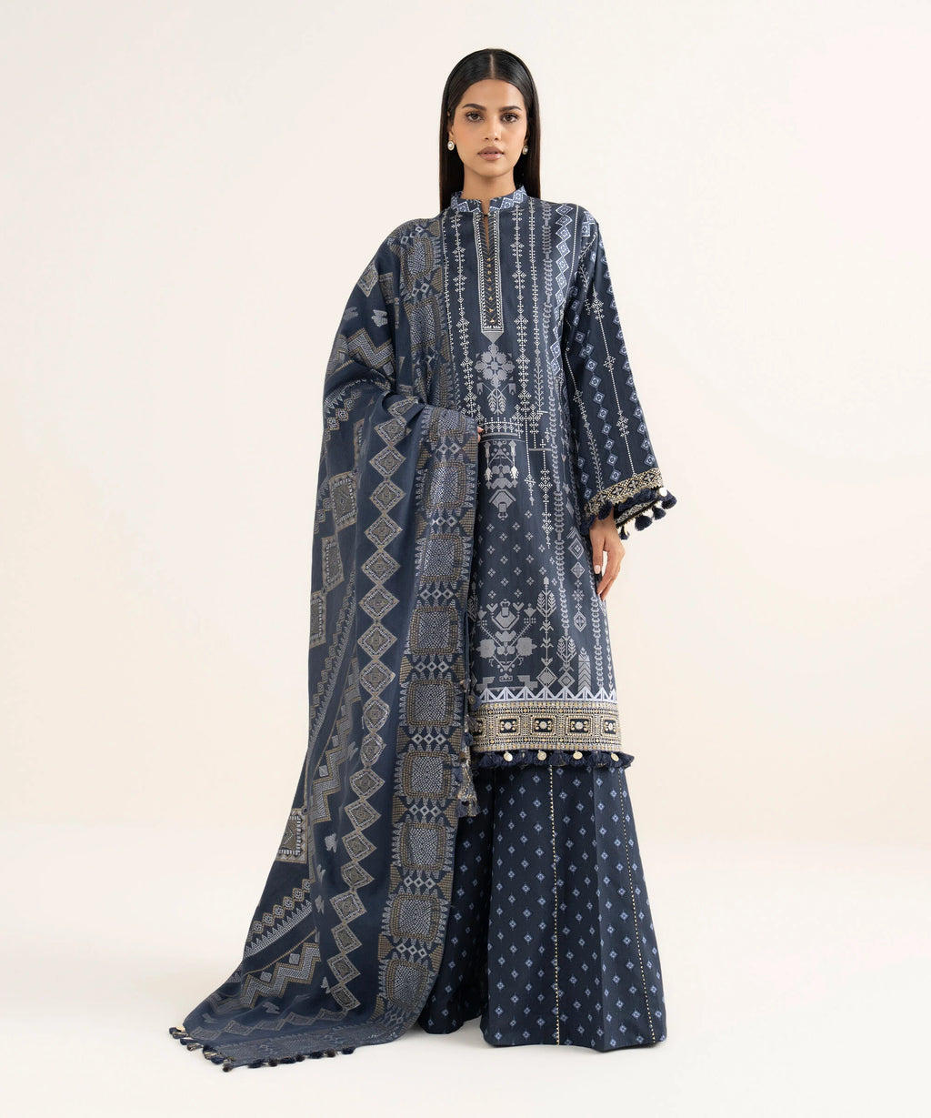 3 Piece - Printed Cotton Satin Suit