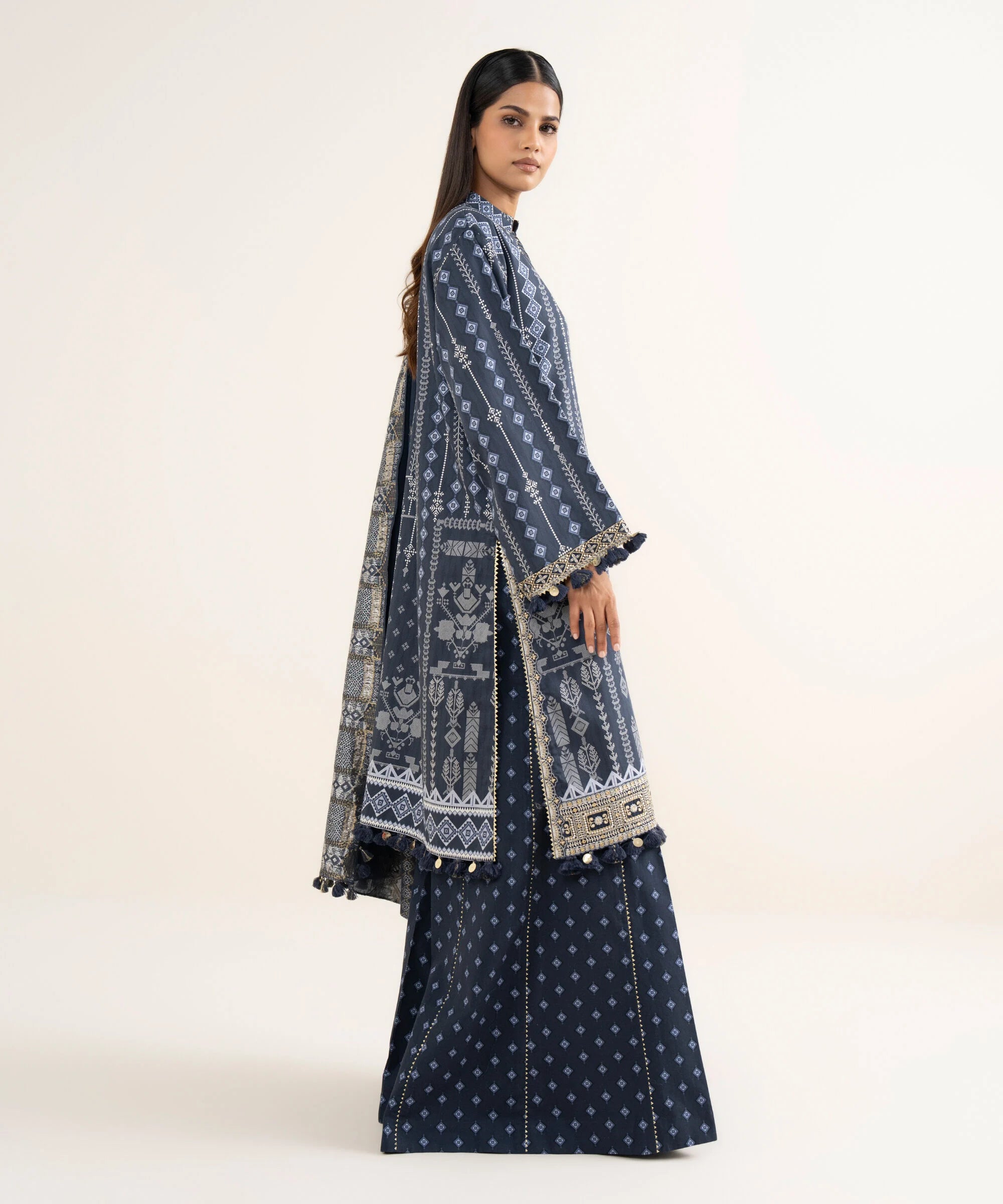 3 Piece - Printed Cotton Satin Suit