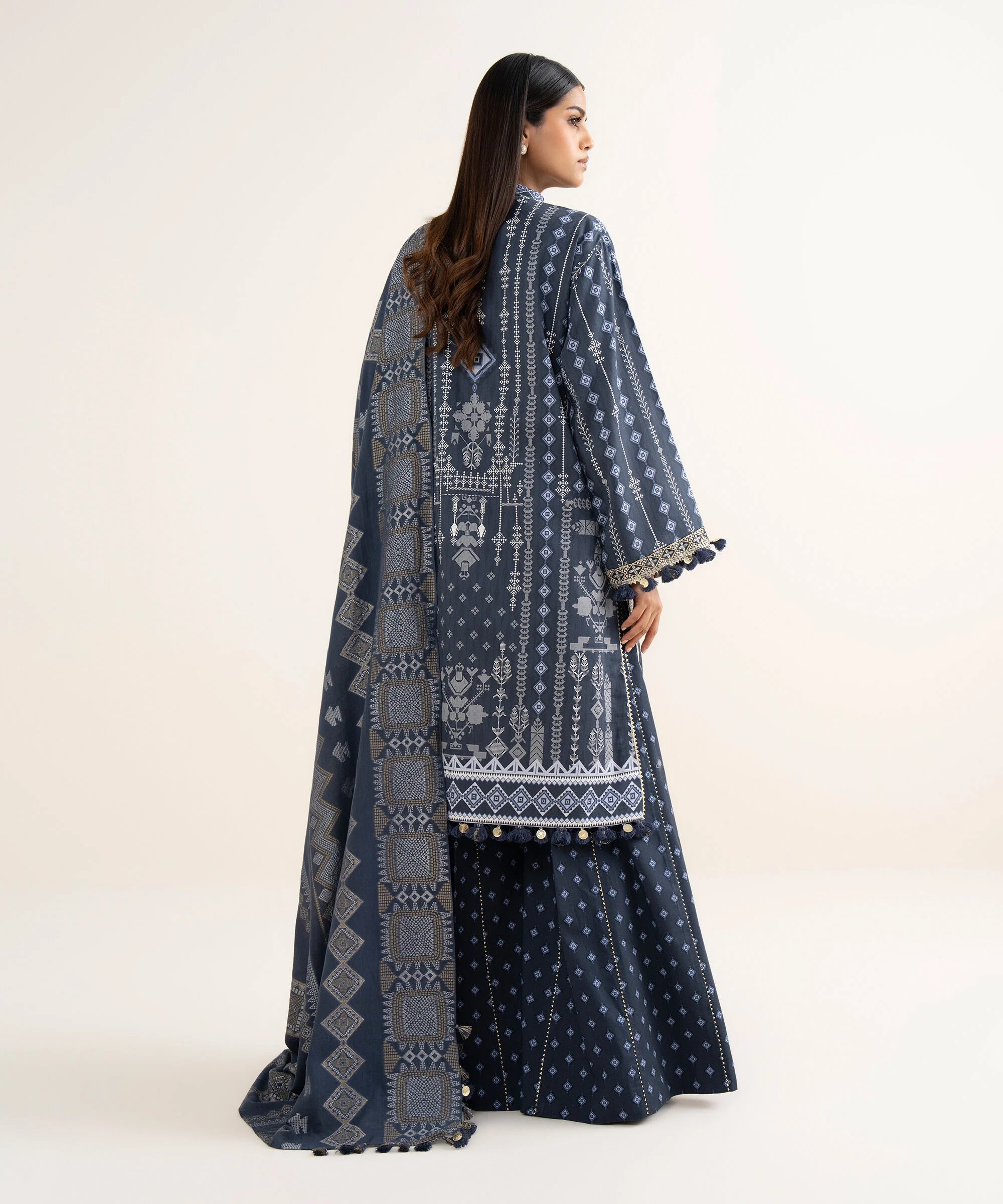 3 Piece - Printed Cotton Satin Suit