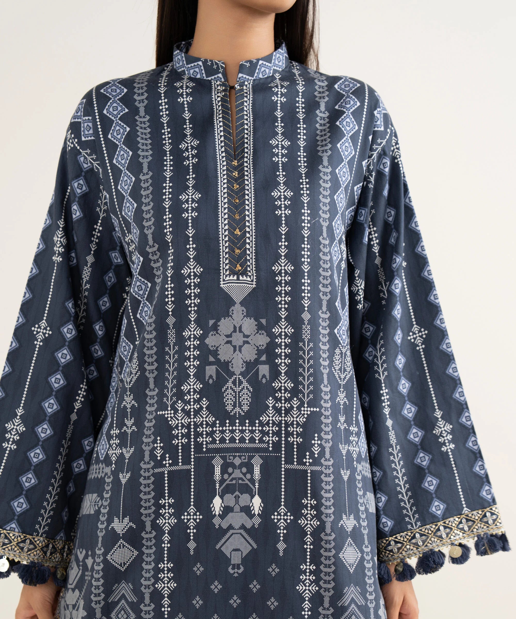 3 Piece - Printed Cotton Satin Suit