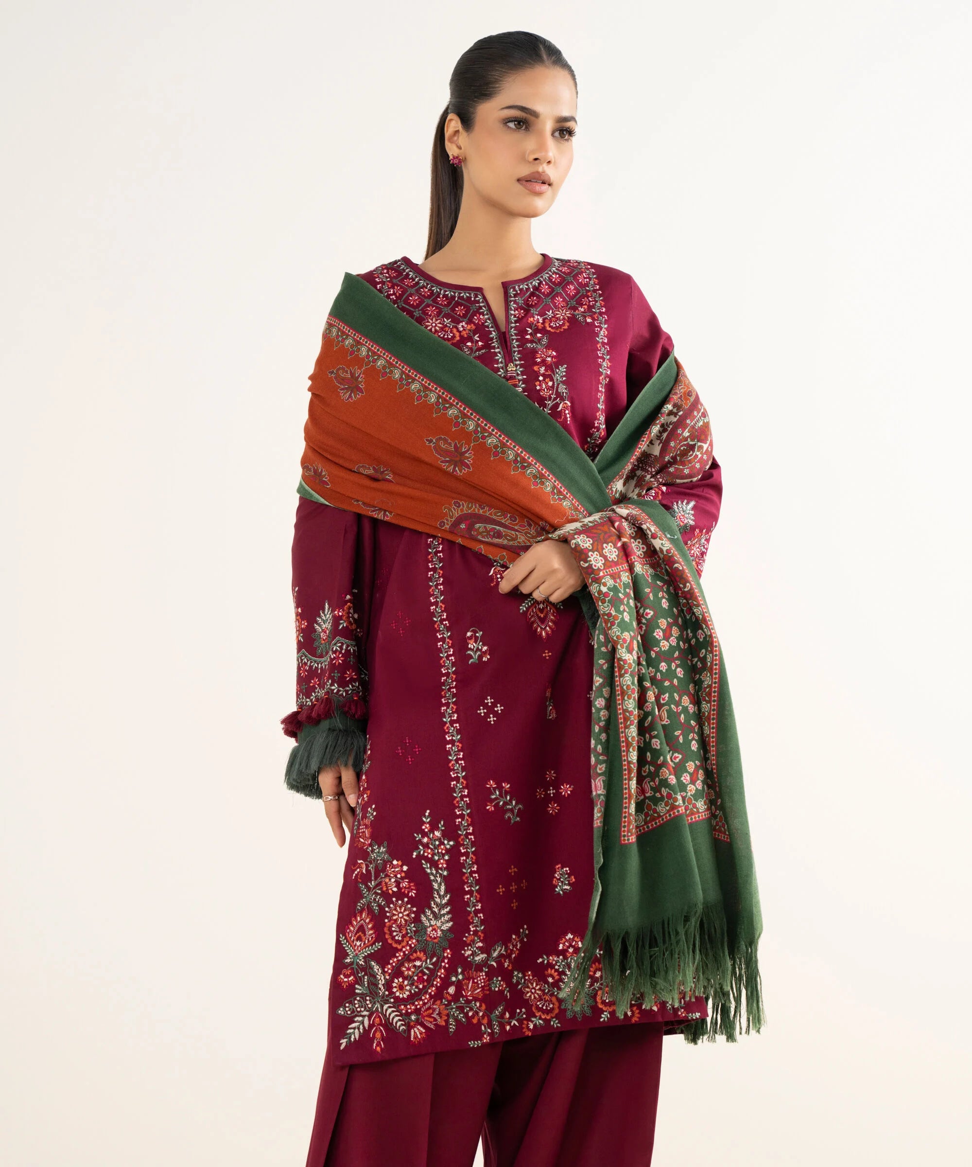 3 Piece - Embroidered Twill Suit