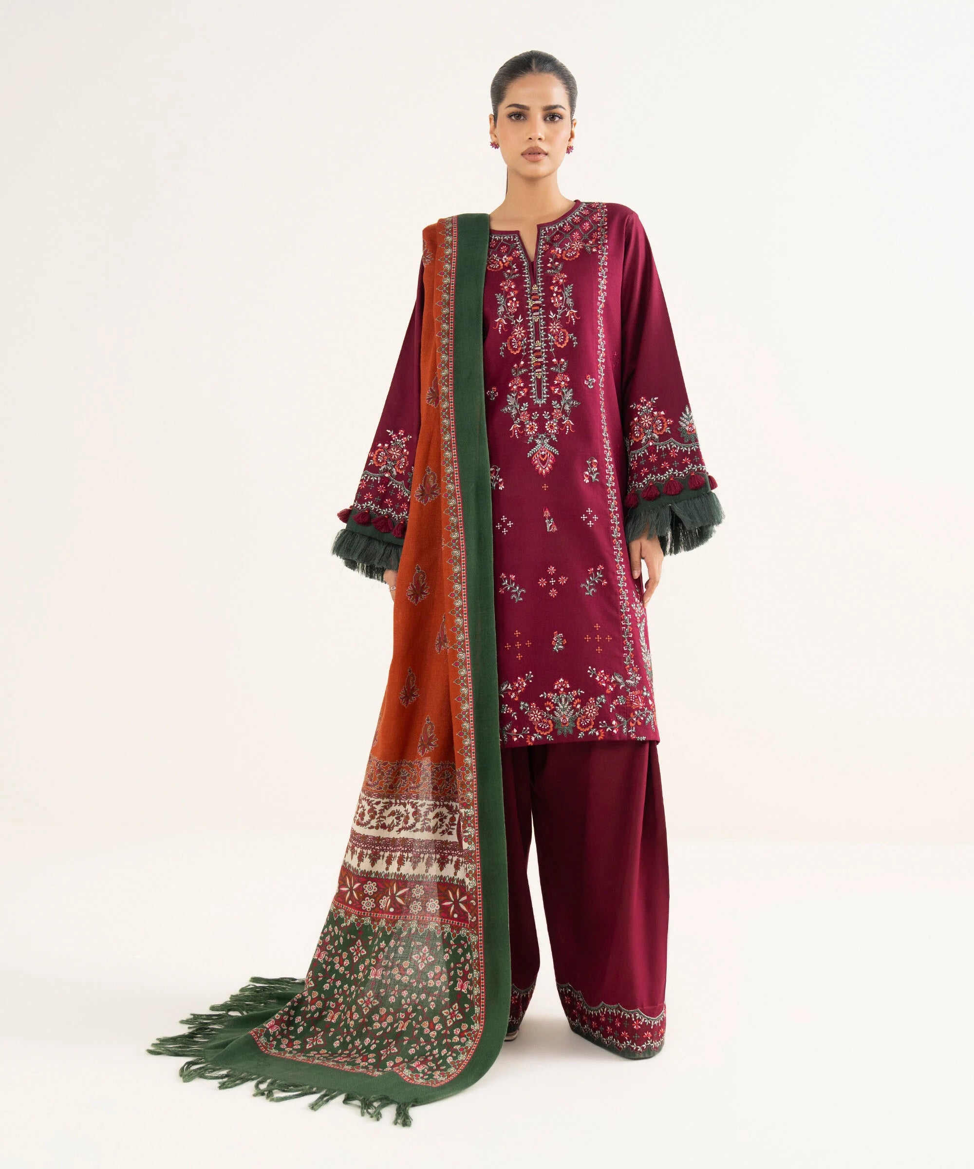 3 Piece - Embroidered Twill Suit