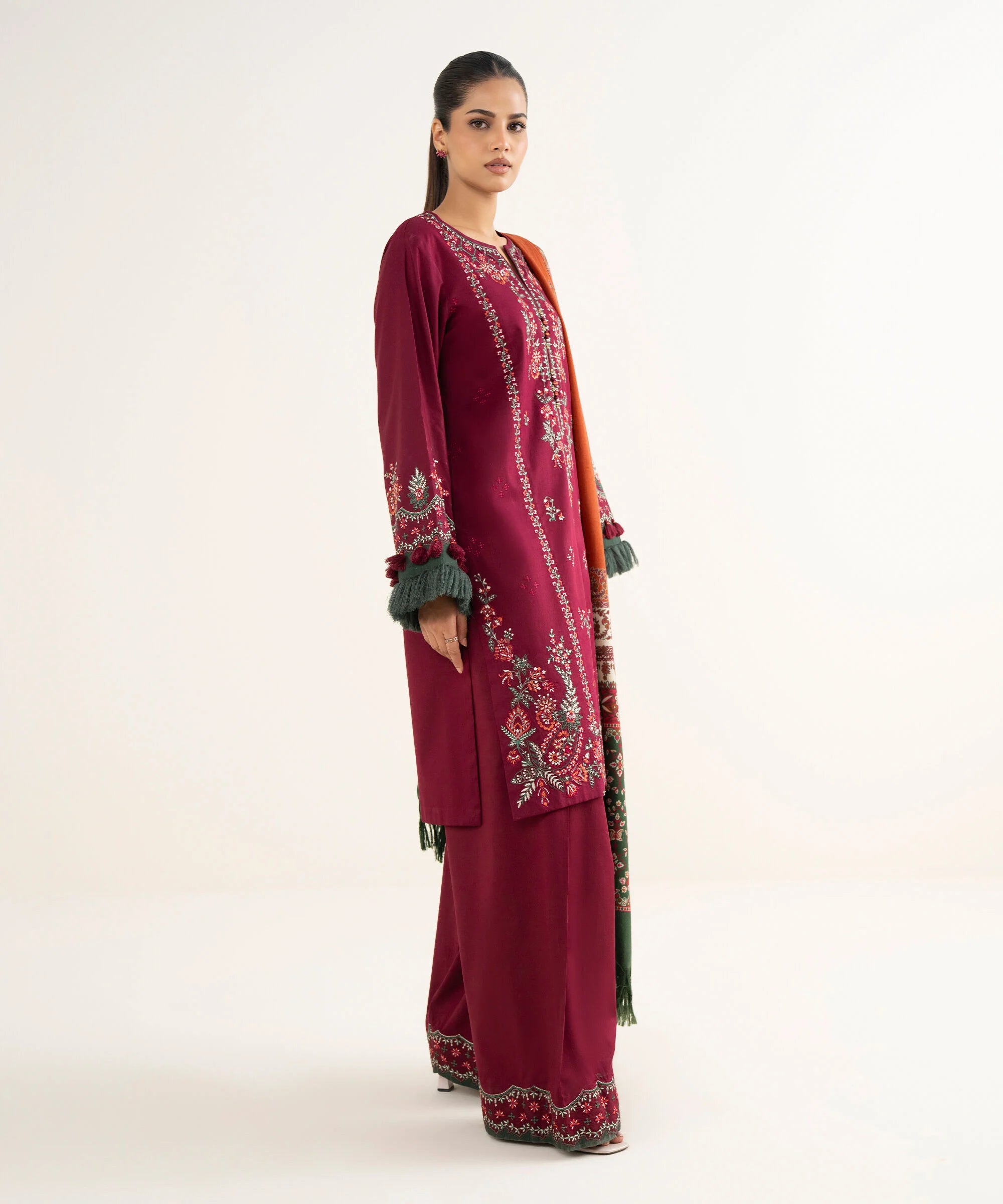 3 Piece - Embroidered Twill Suit