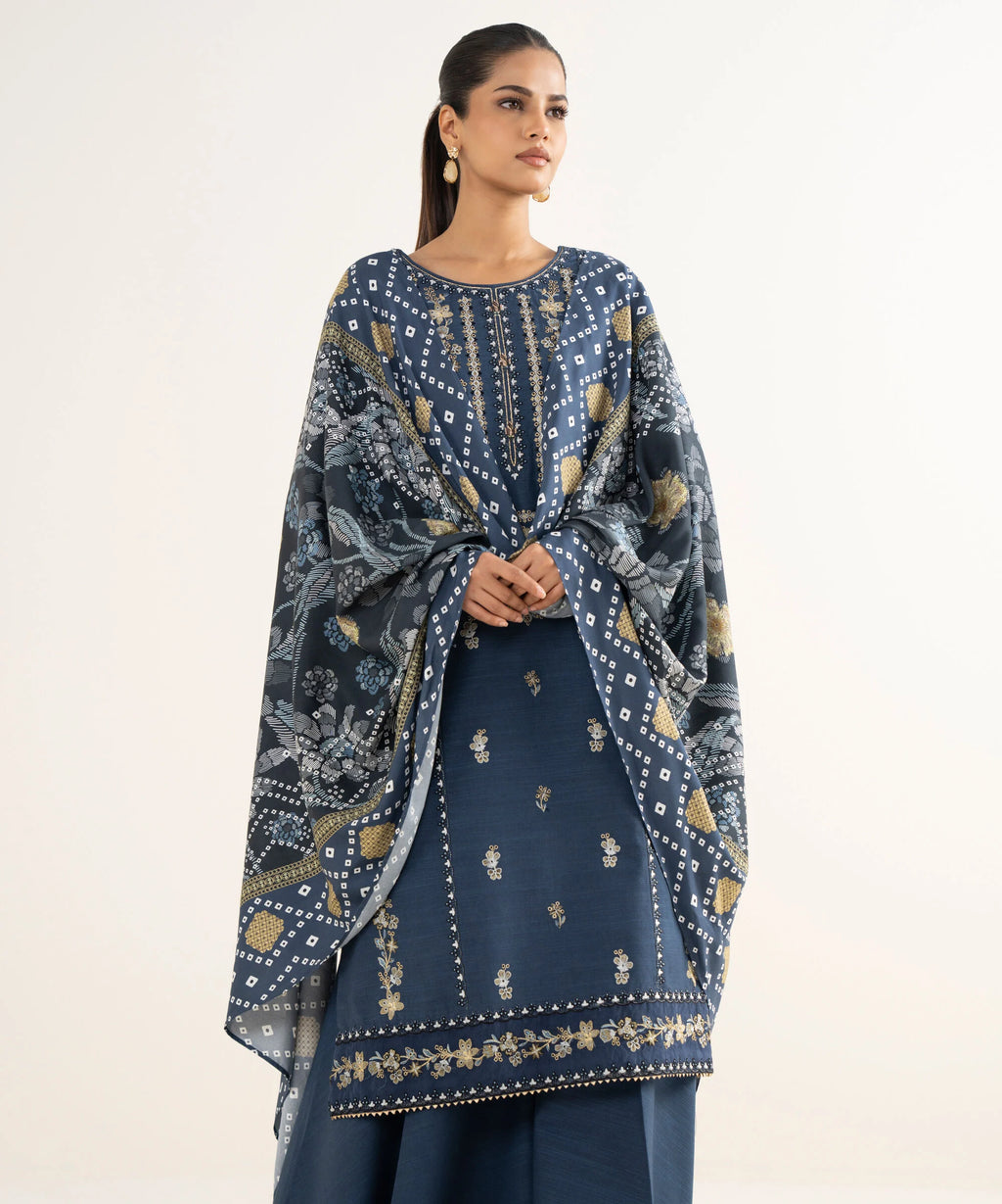 3 Piece - Embroidered Cotton Suit