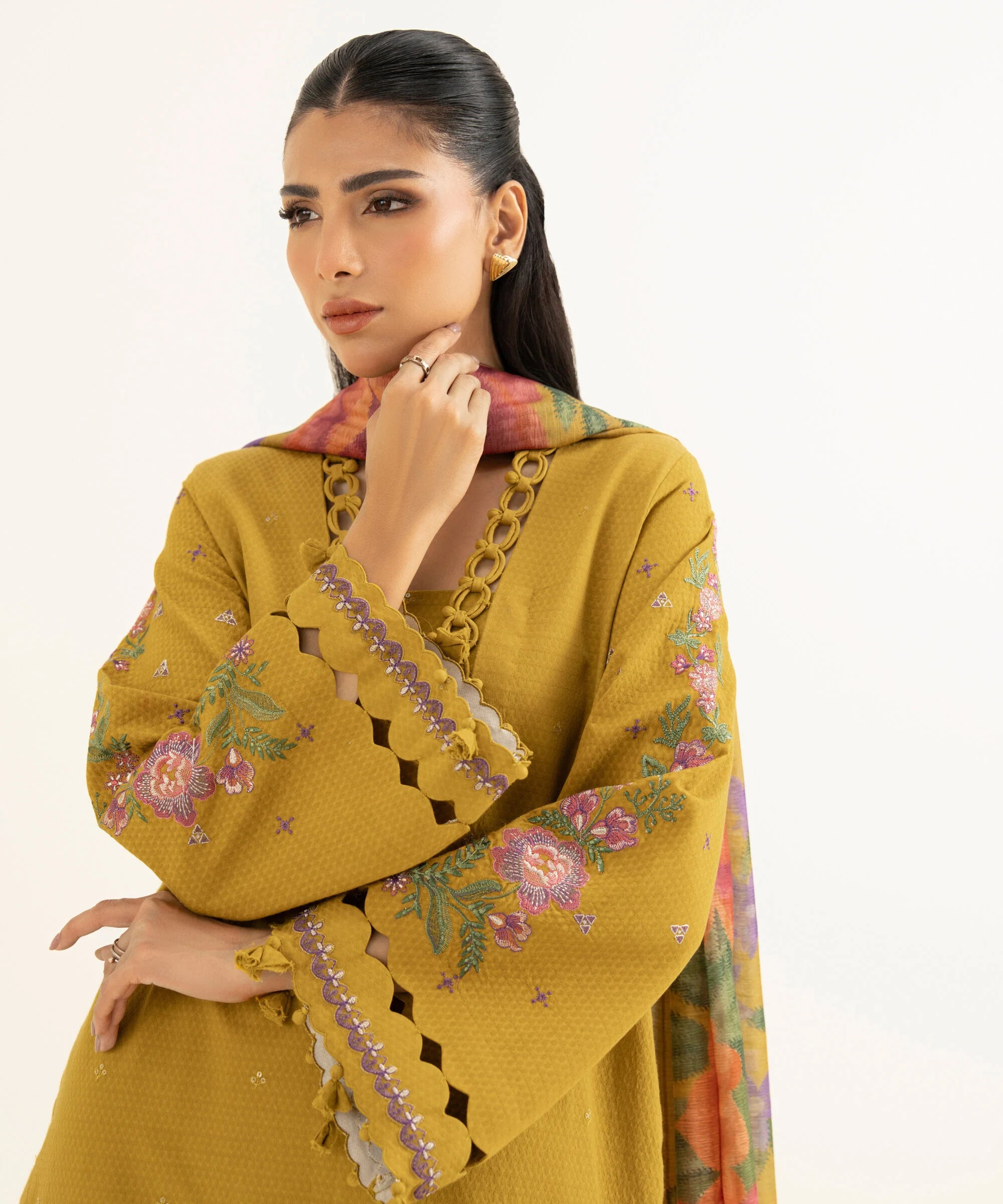 3 Piece - Embroidered Dobby Suit