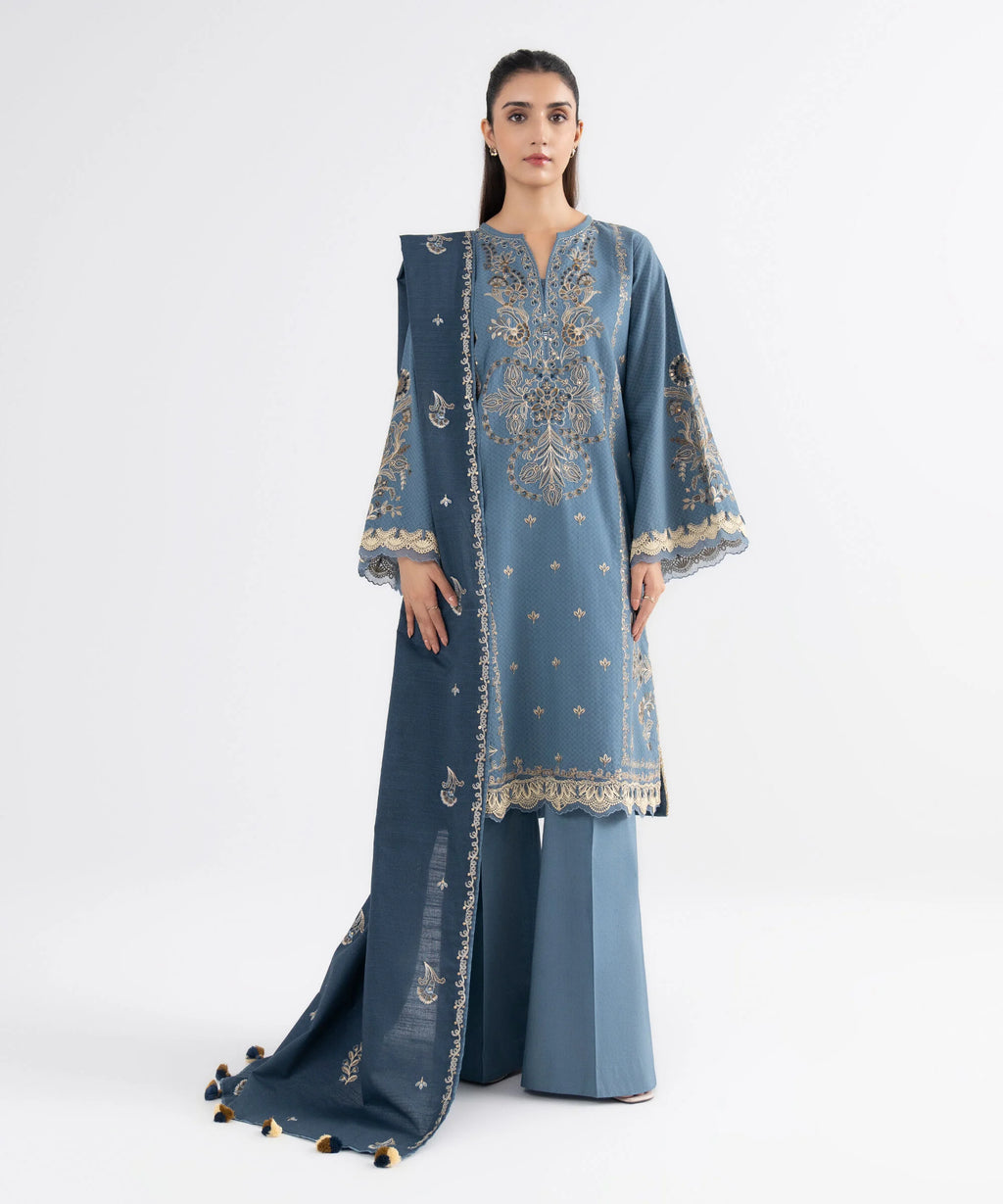 3 Piece - Embroidered Dobby Suit